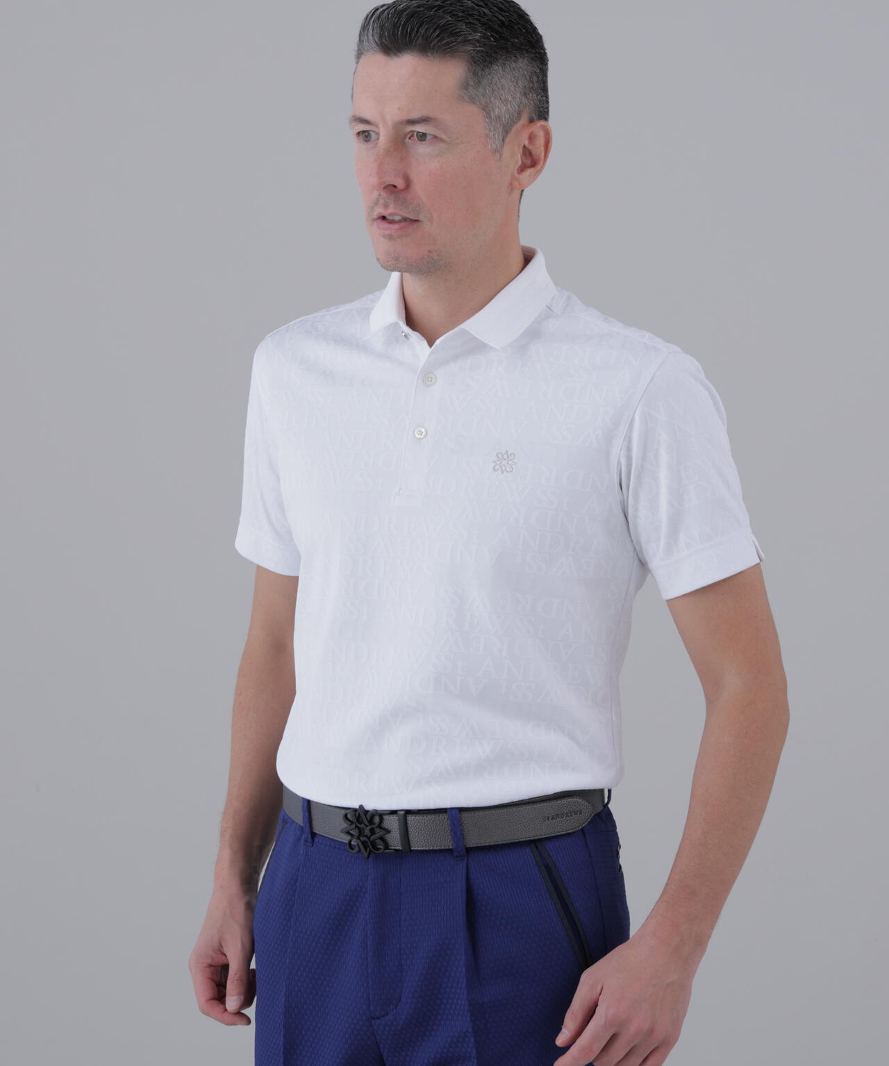 ダブルロゴジャガード無地半袖ポロシャツ (MENS)