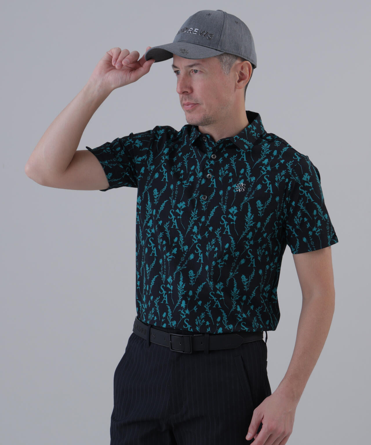 【ストレッチ】ボタニカルプリント半袖シャツ (MENS)