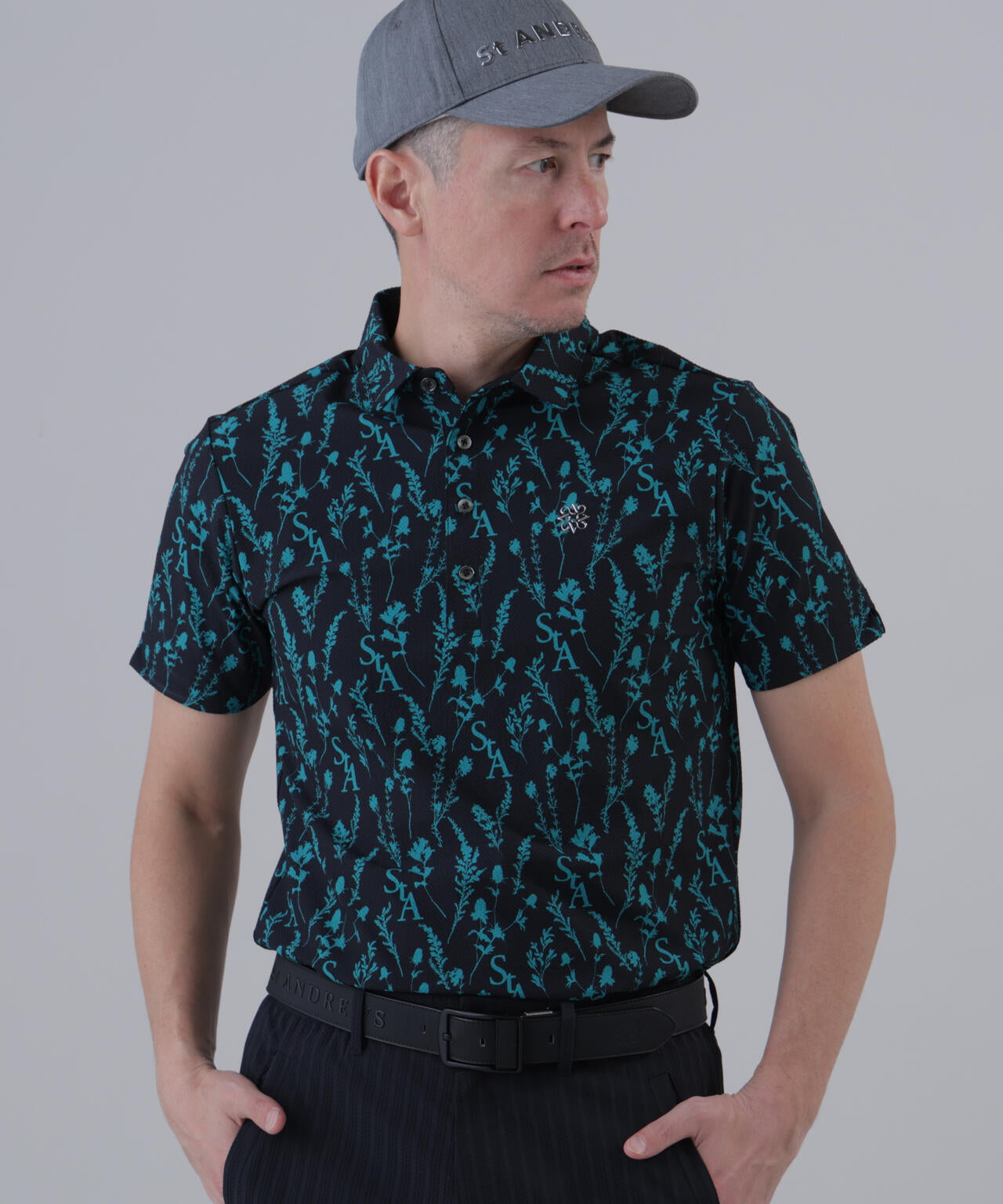 【ストレッチ】ボタニカルプリント半袖シャツ (MENS)