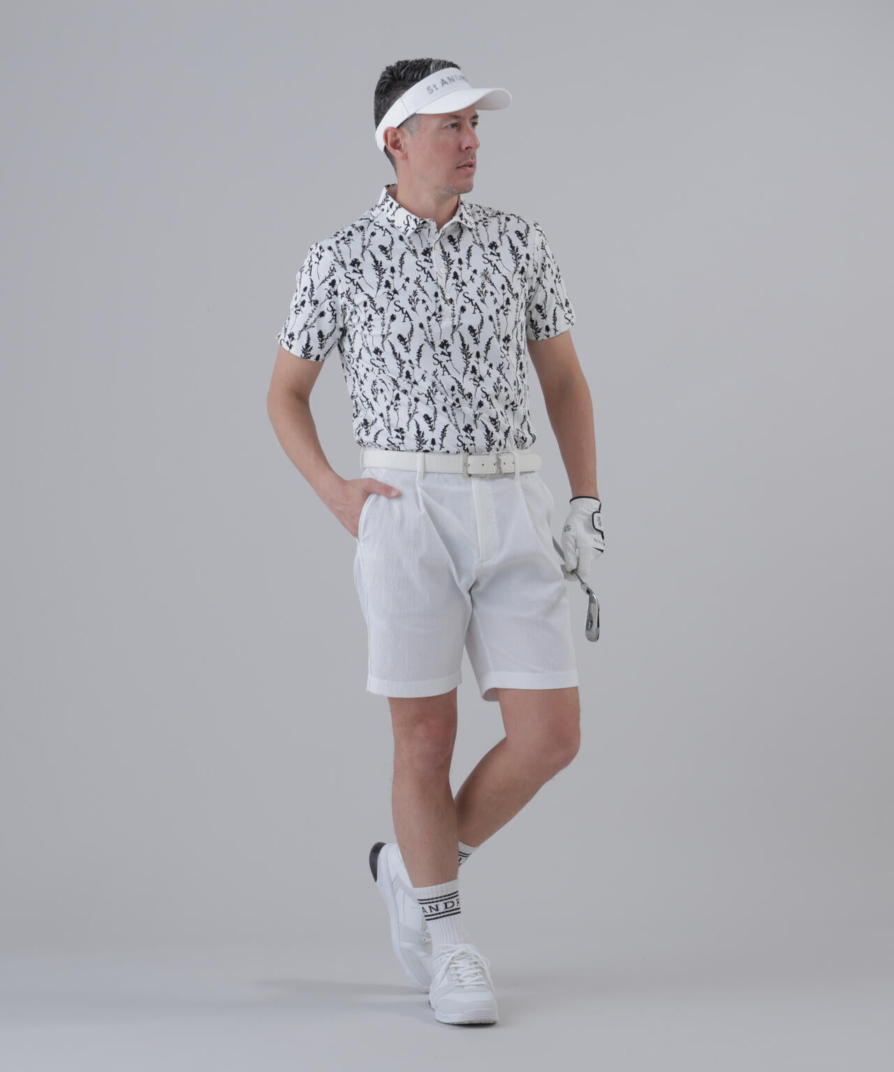 【ストレッチ】ボタニカルプリント半袖シャツ (MENS)