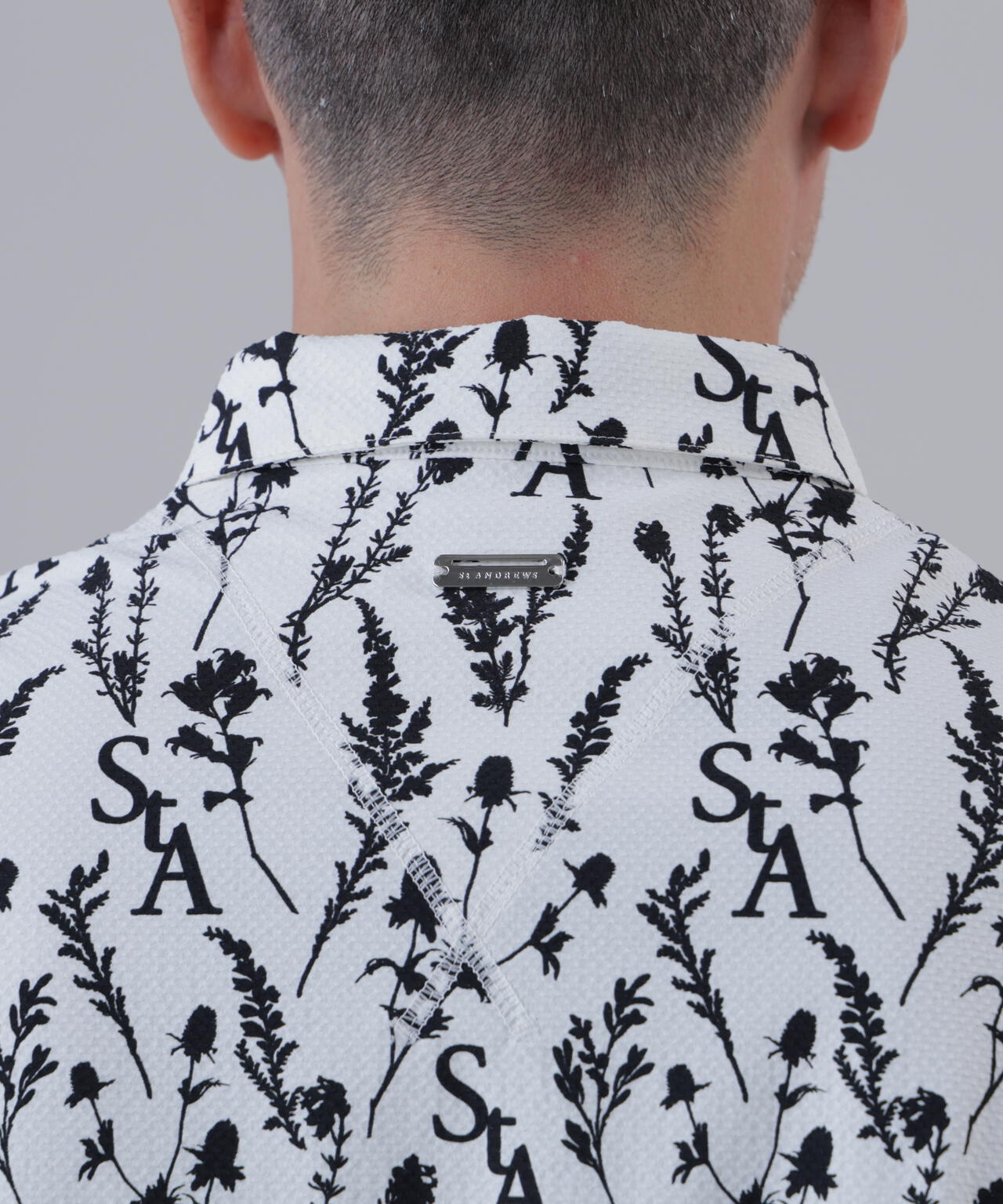 【ストレッチ】ボタニカルプリント半袖シャツ (MENS)