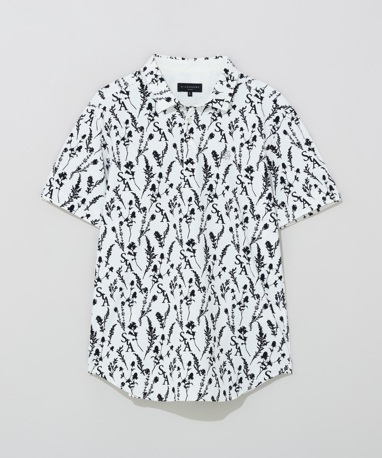 【ストレッチ】ボタニカルプリント半袖シャツ (MENS)