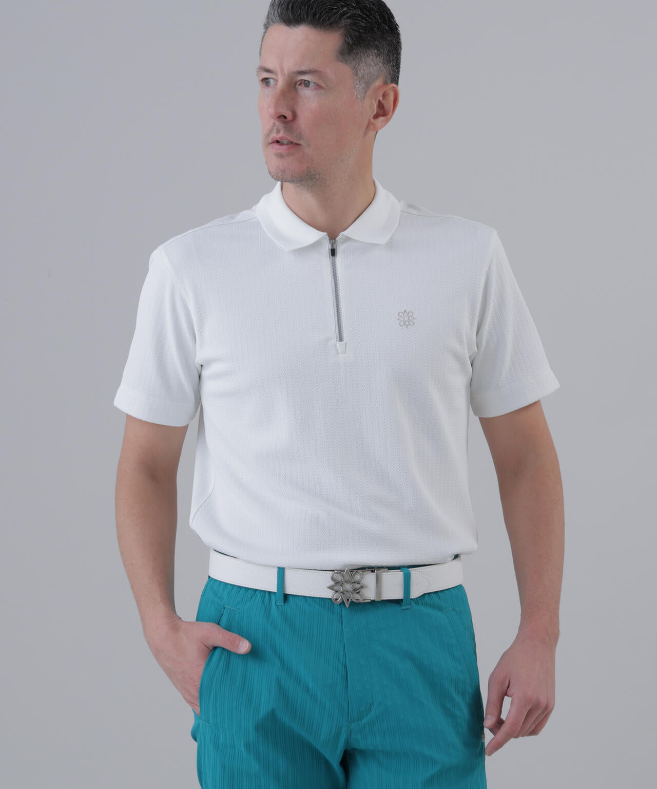 【UVカット】サッカージャガード半袖ポロシャツ (MENS)