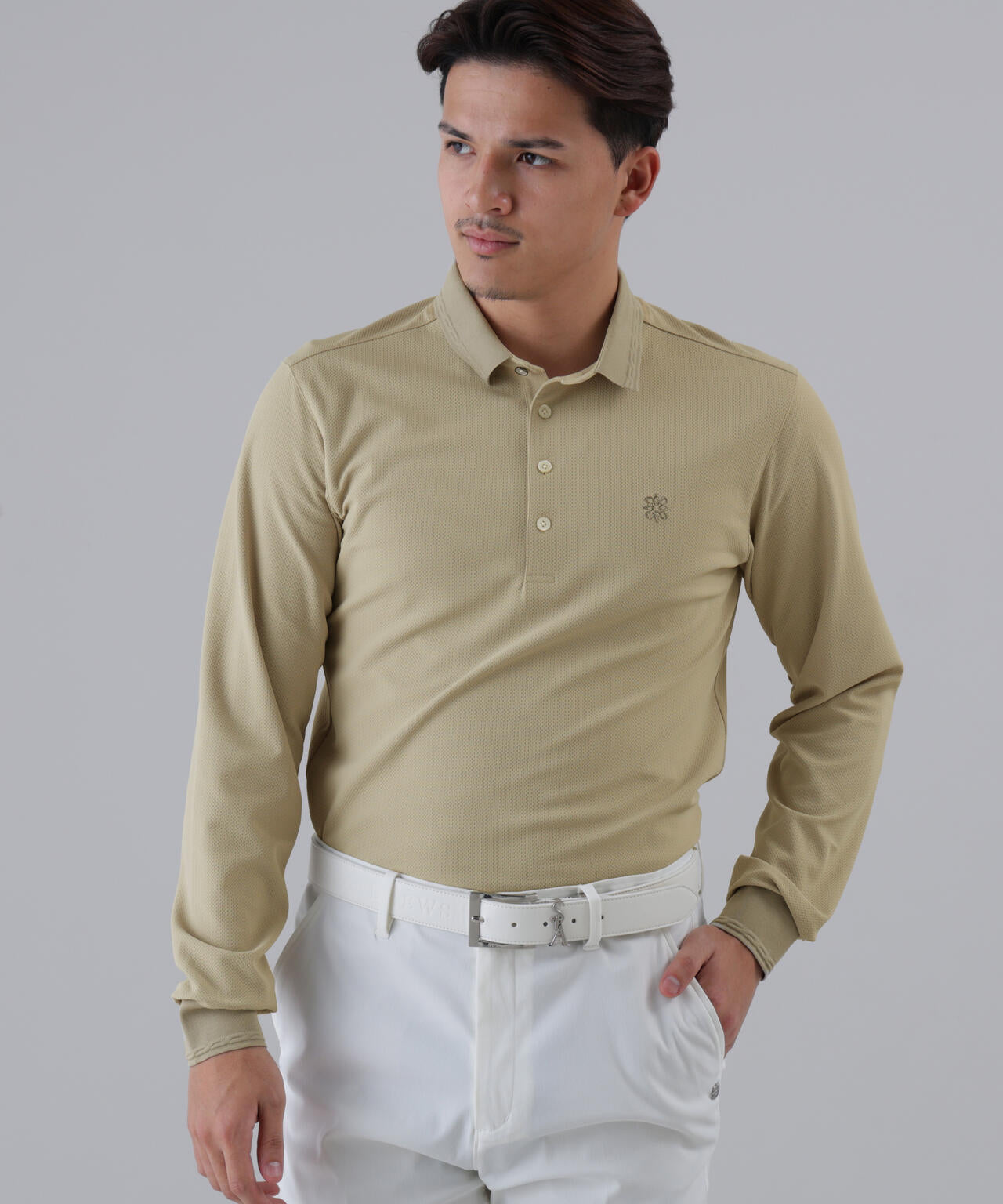 【吸水速乾】【UVカット】SPX裏使いジャガード長袖ポロ (MENS)