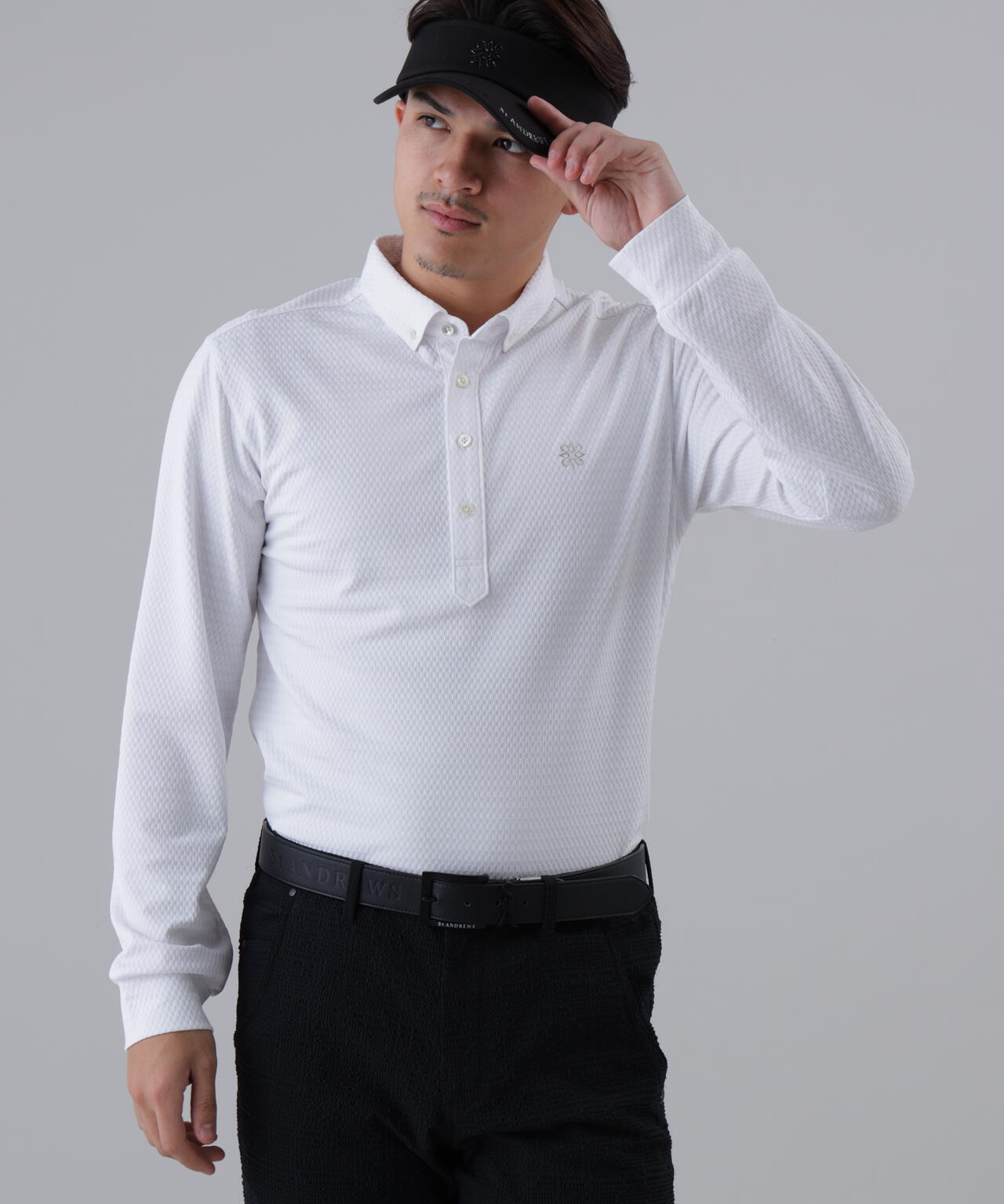 【吸水速乾】格子ジャガード長袖シャツ (MENS)