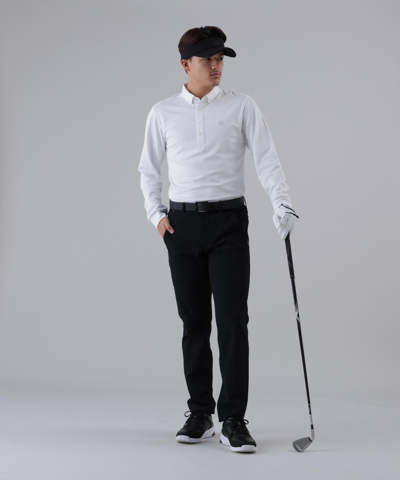 【吸水速乾】格子ジャガード長袖シャツ (MENS)