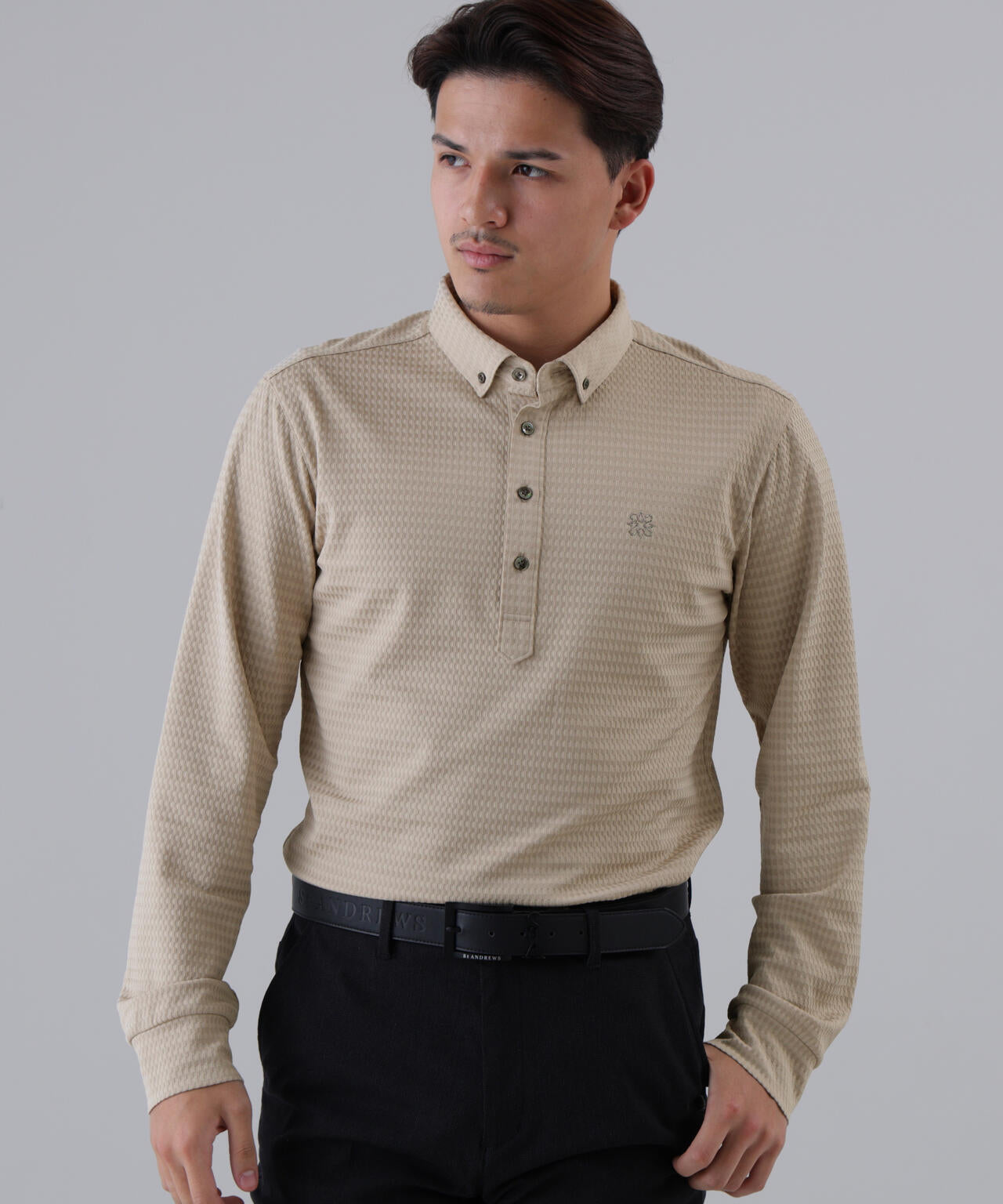 格子ジャガード長袖シャツ (MENS)