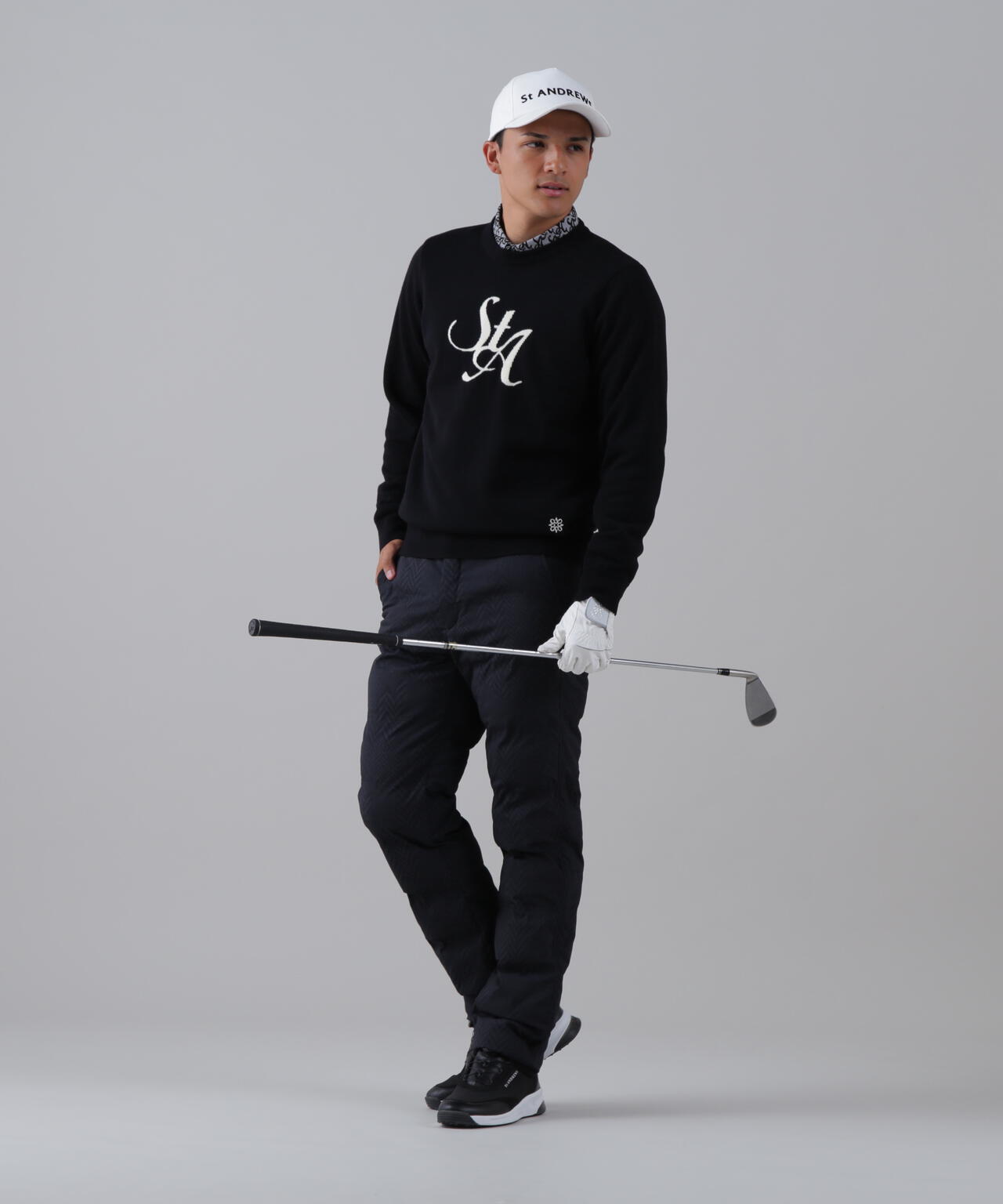 12GSTAインターシャクルーネックニットプルオーバー (MENS)
