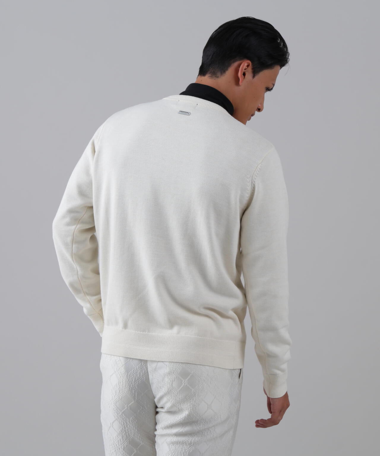 12GSTAインターシャクルーネックニットプルオーバー (MENS)