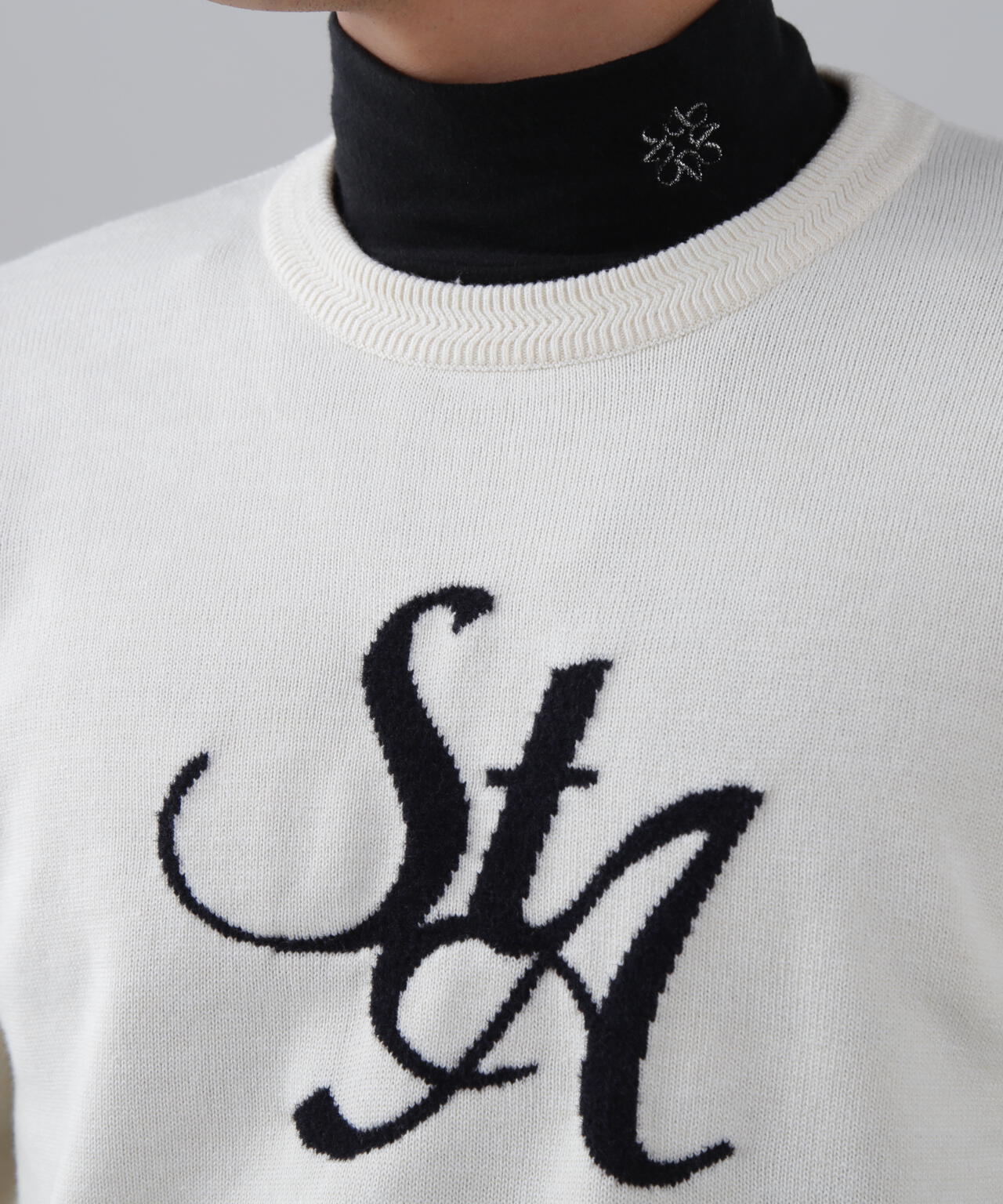 12GSTAインターシャクルーネックニットプルオーバー (MENS)