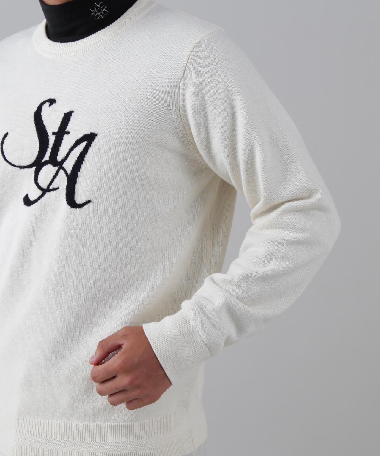 12GSTAインターシャクルーネックニットプルオーバー (MENS)