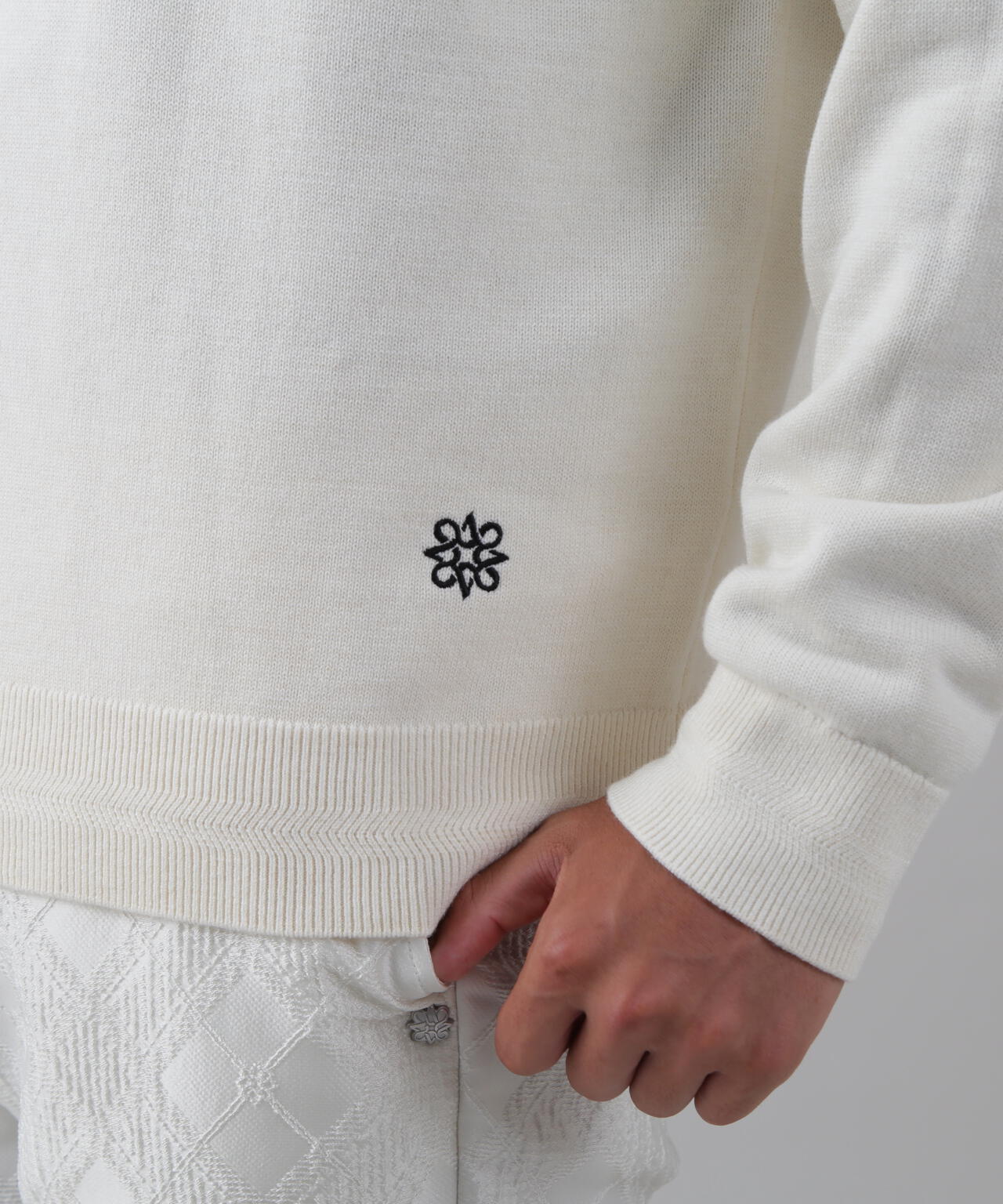 12GSTAインターシャクルーネックニットプルオーバー (MENS)