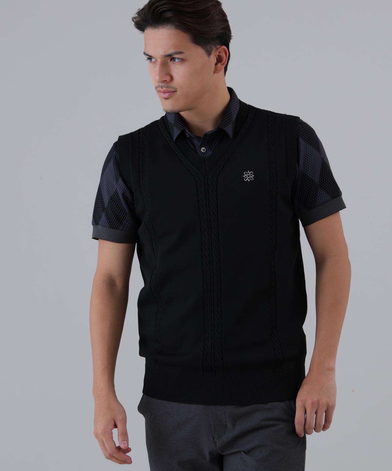9GケーブルVネックニットベルトプルオーバー (MENS)