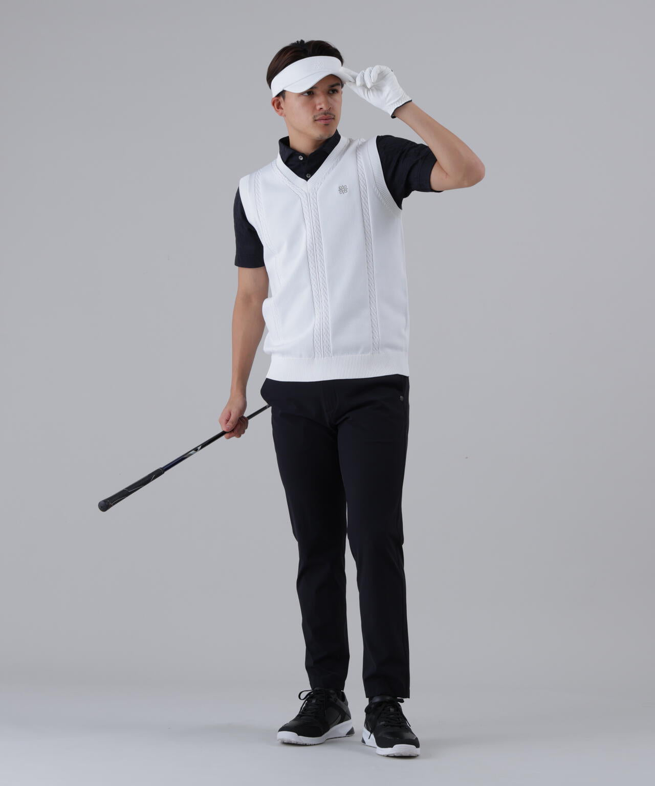 9GケーブルVネックニットベルトプルオーバー (MENS)