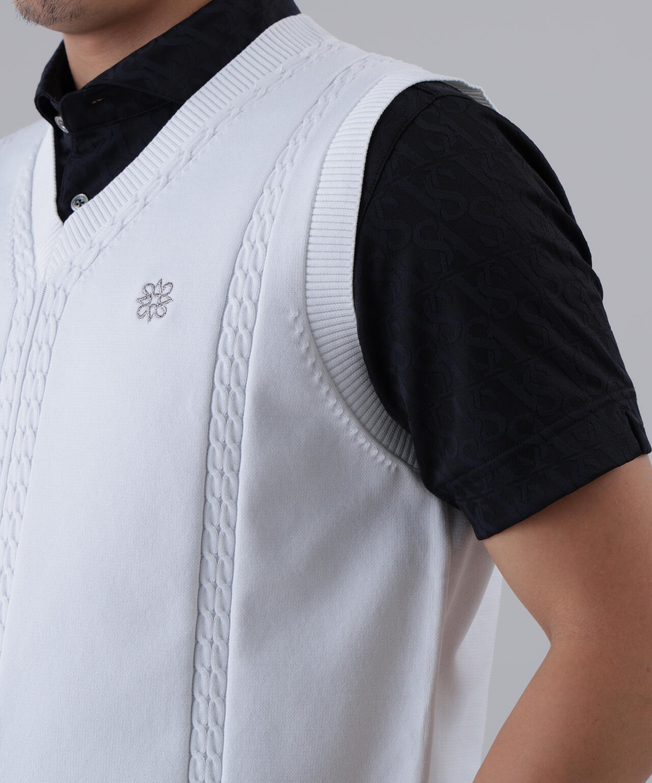 9GケーブルVネックニットベルトプルオーバー (MENS)