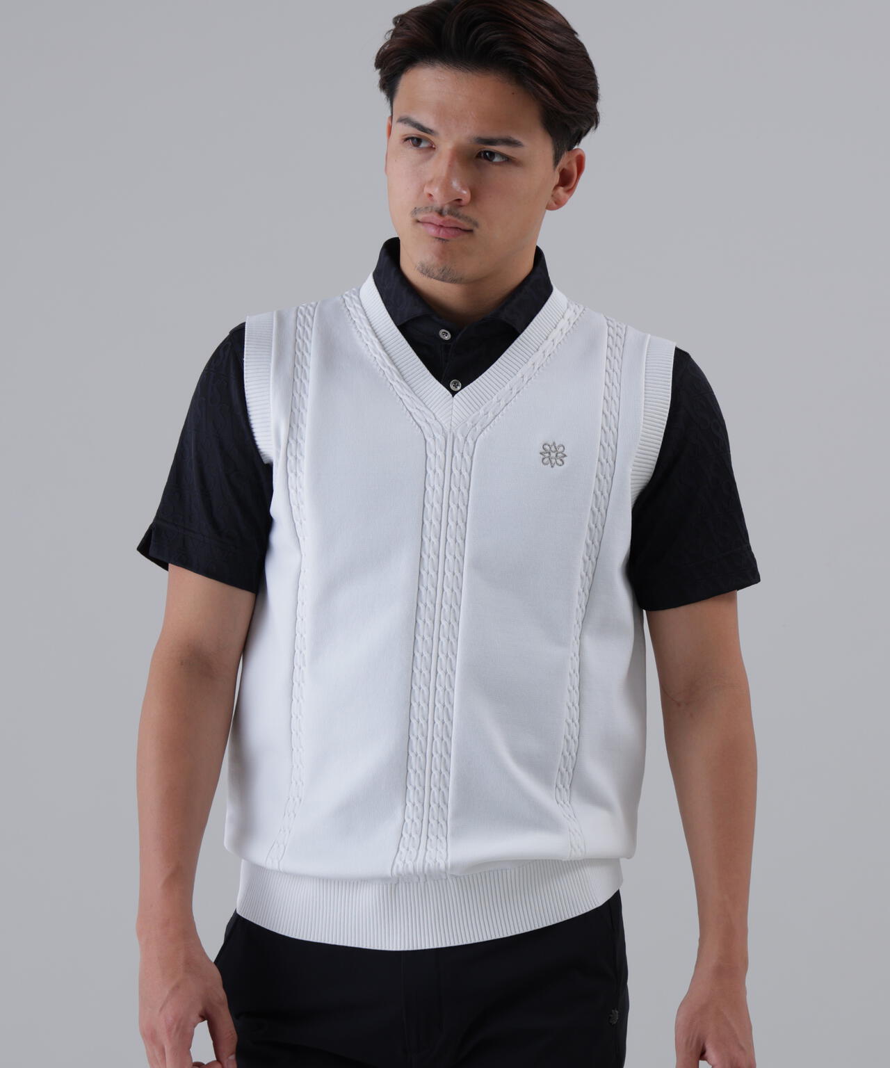 9GケーブルVネックニットベルトプルオーバー (MENS)