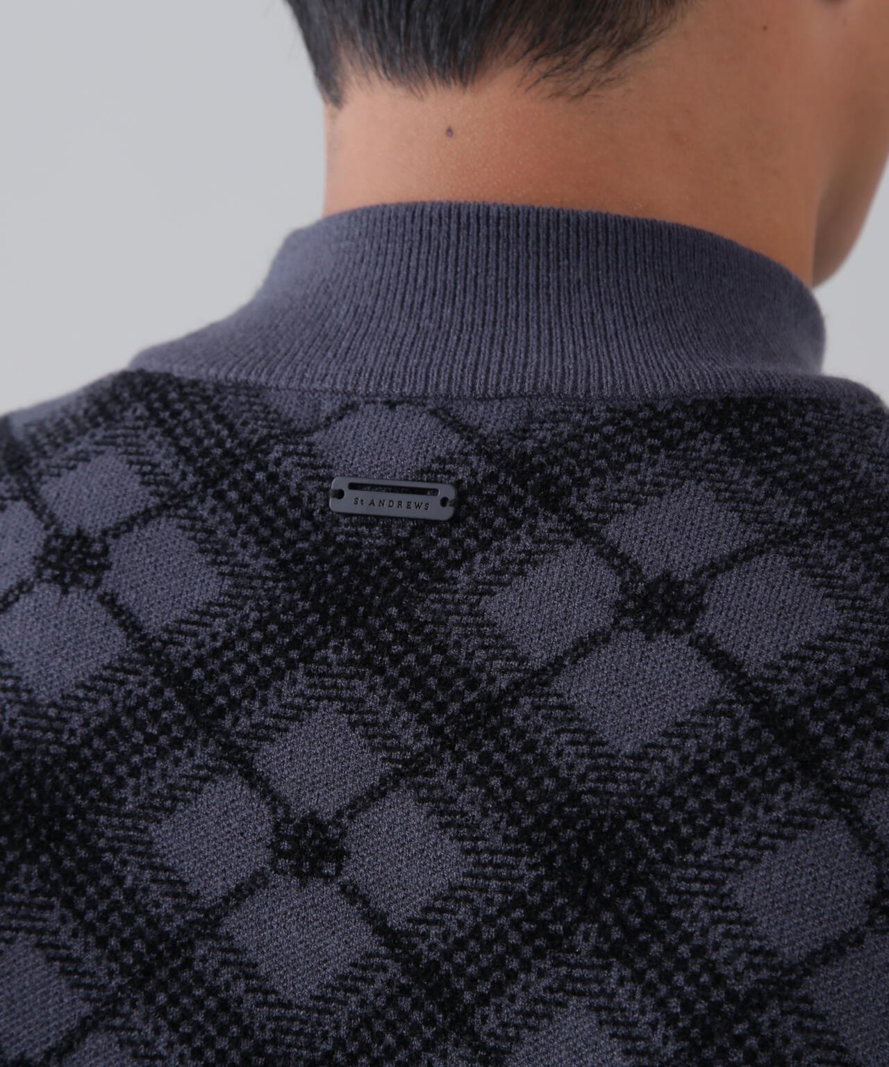 12Gケルトバイヤスチェックジャガードモックネックニットプルオーバー (MENS)