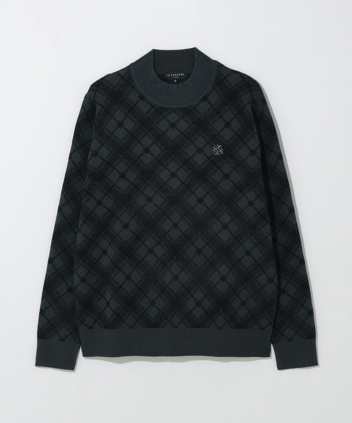 12Gケルトバイヤスチェックジャガードモックネックニットプルオーバー (MENS)