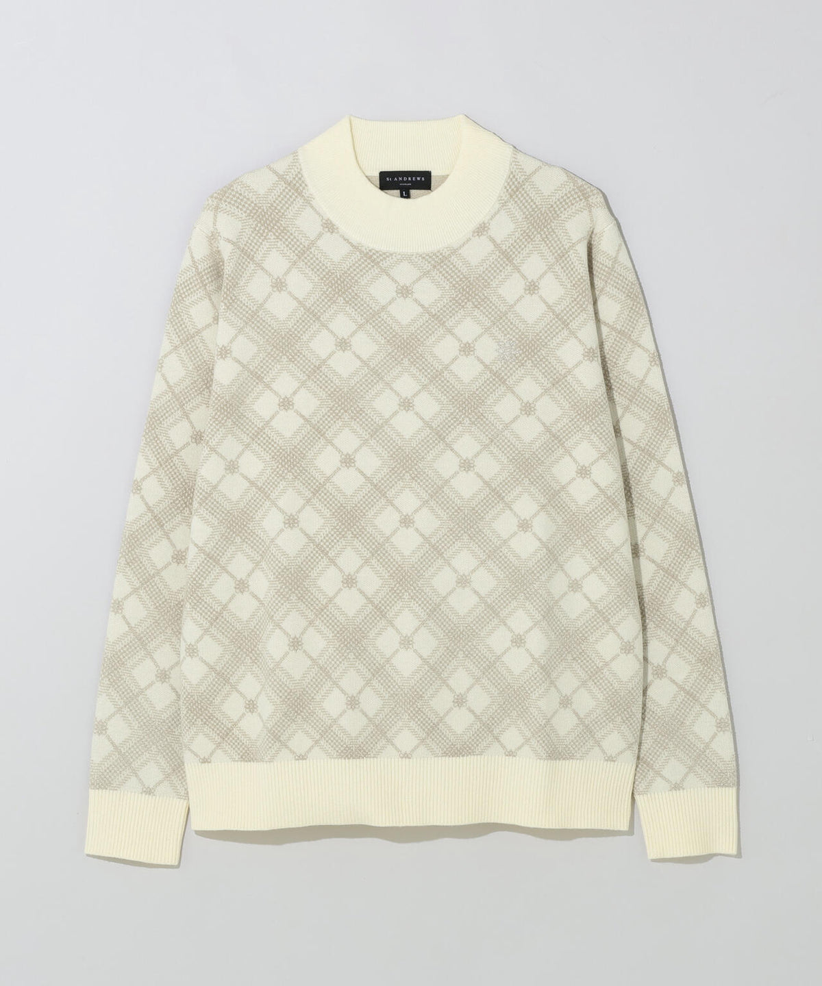 12Gケルトバイヤスチェックジャガードモックネックニットプルオーバー (MENS)