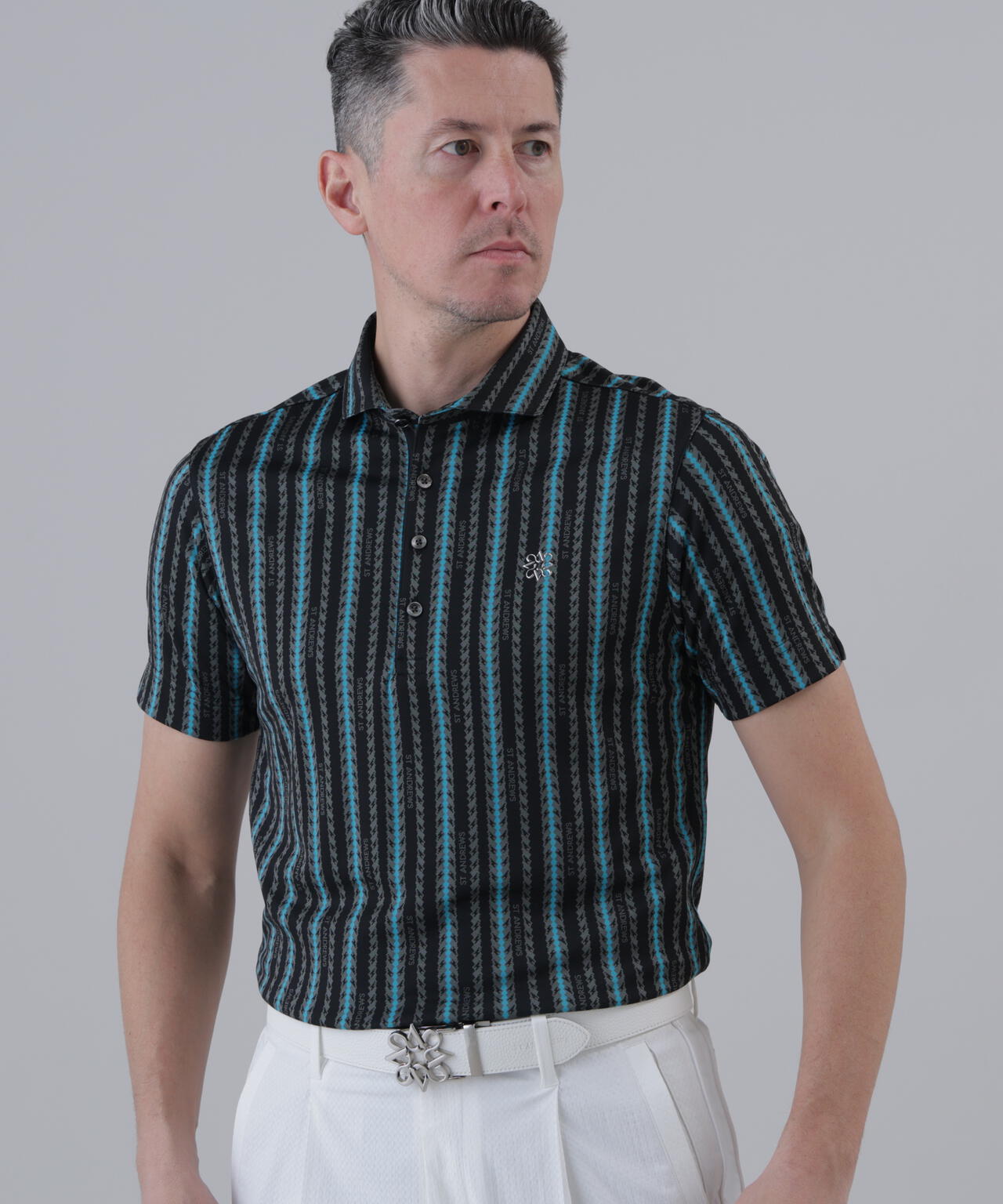 縄ストライプジャガード半袖シャツ (MENS)