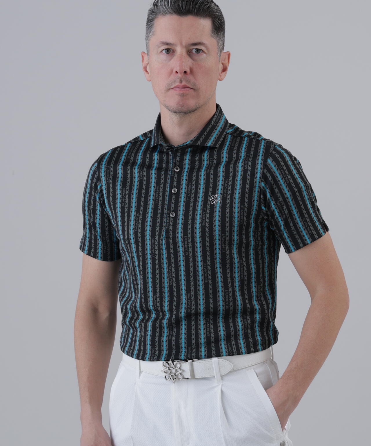 縄ストライプジャガード半袖シャツ (MENS)