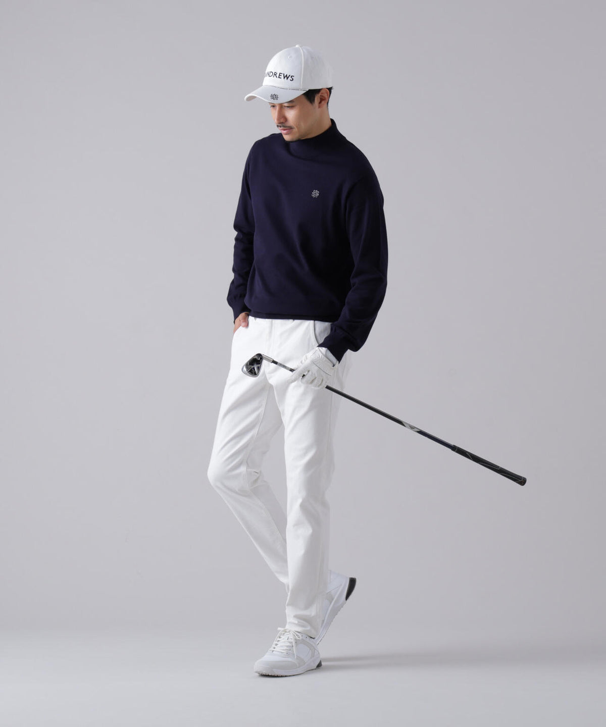 カシミヤタッチ天竺モックネックニットプルオーバー (MENS)