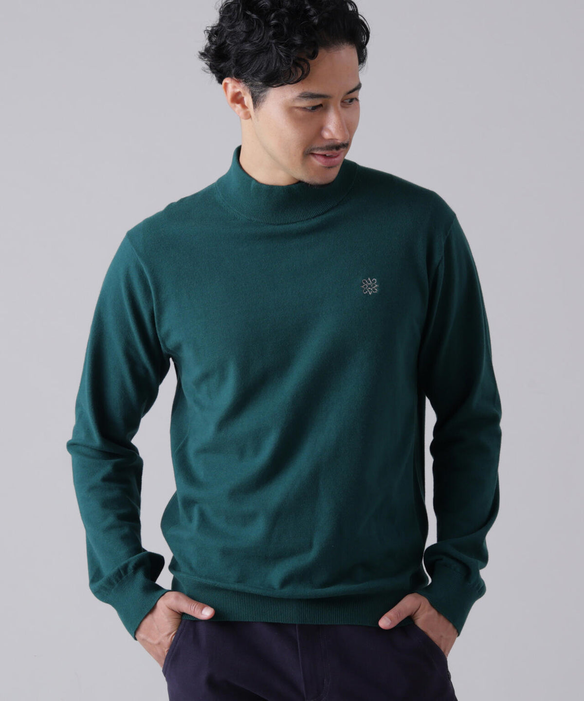 カシミヤタッチ天竺モックネックニットプルオーバー (MENS)