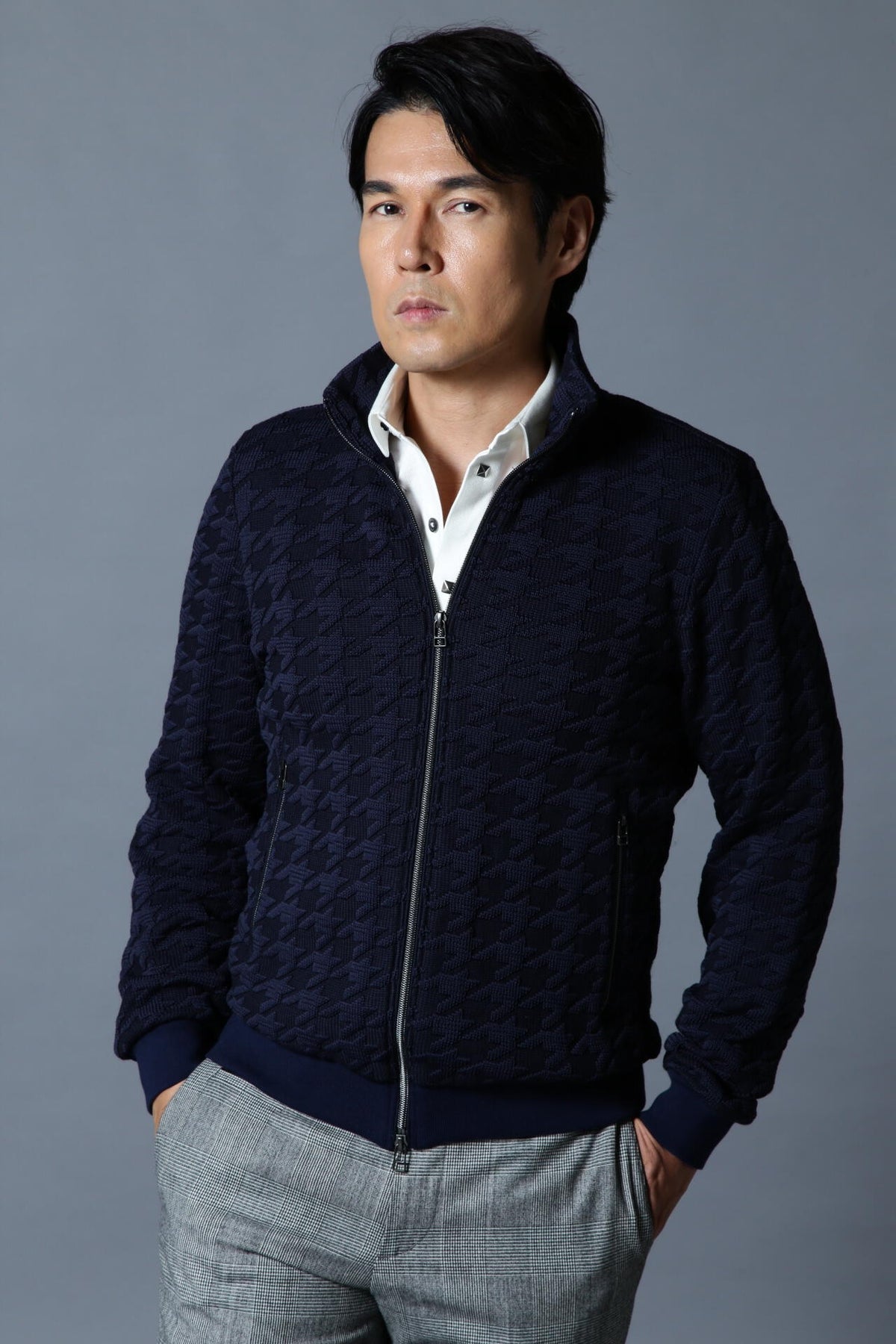 BK/千鳥柄ジップブルゾン