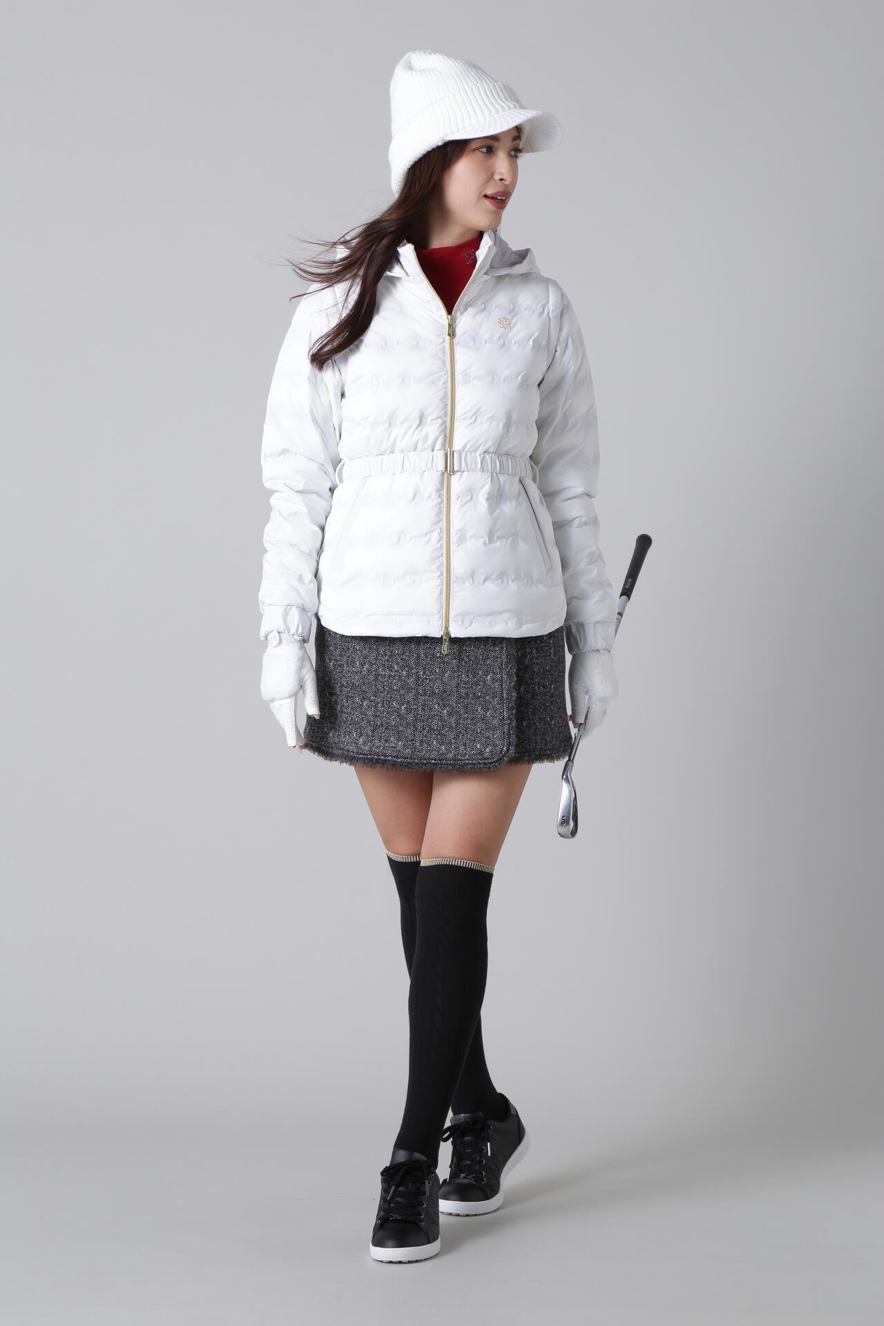 ツイード風裏起毛 中綿キルトスカート (WOMENS)