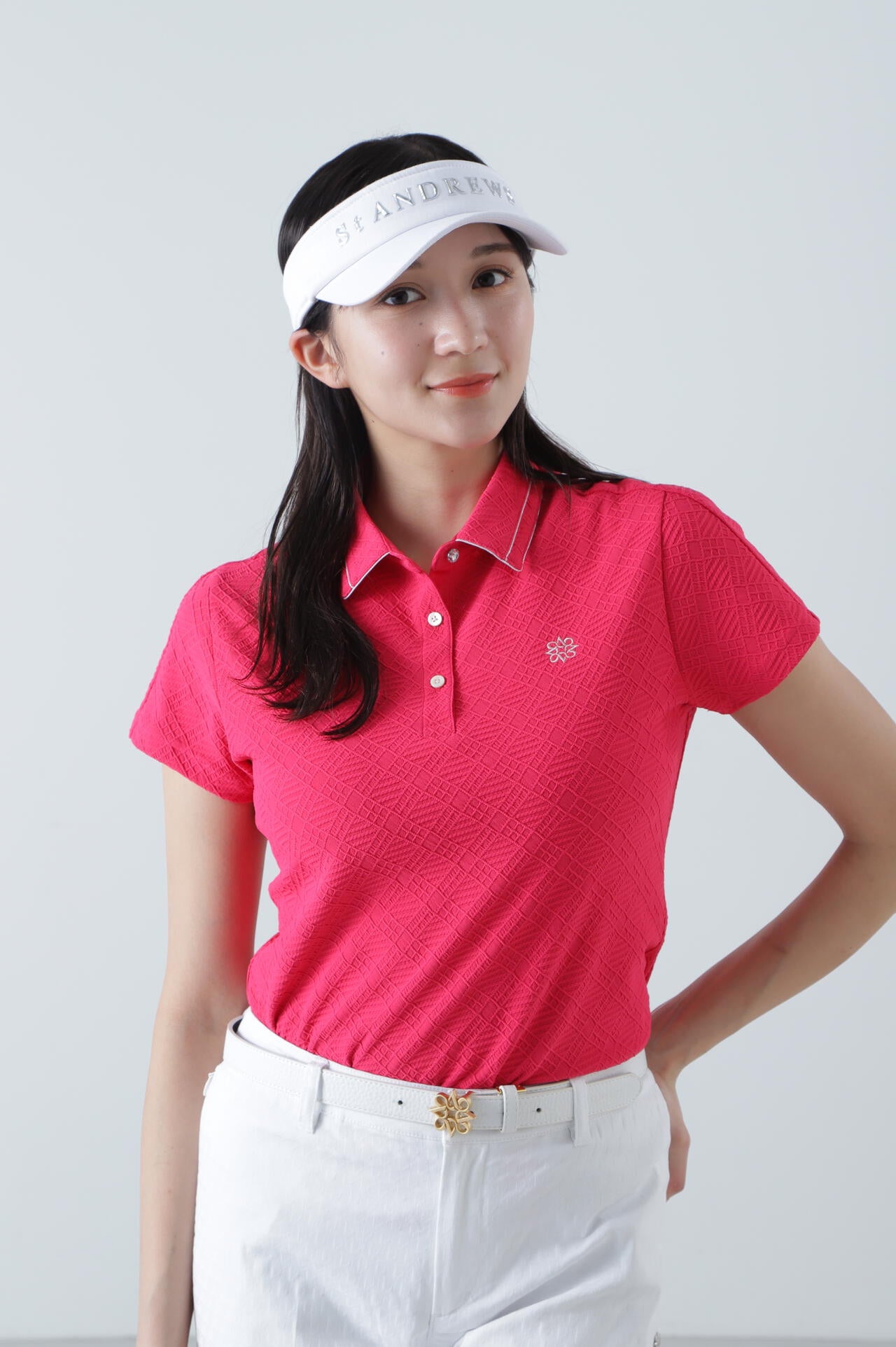 菱形ジャガード半袖シャツ (WOMENS)