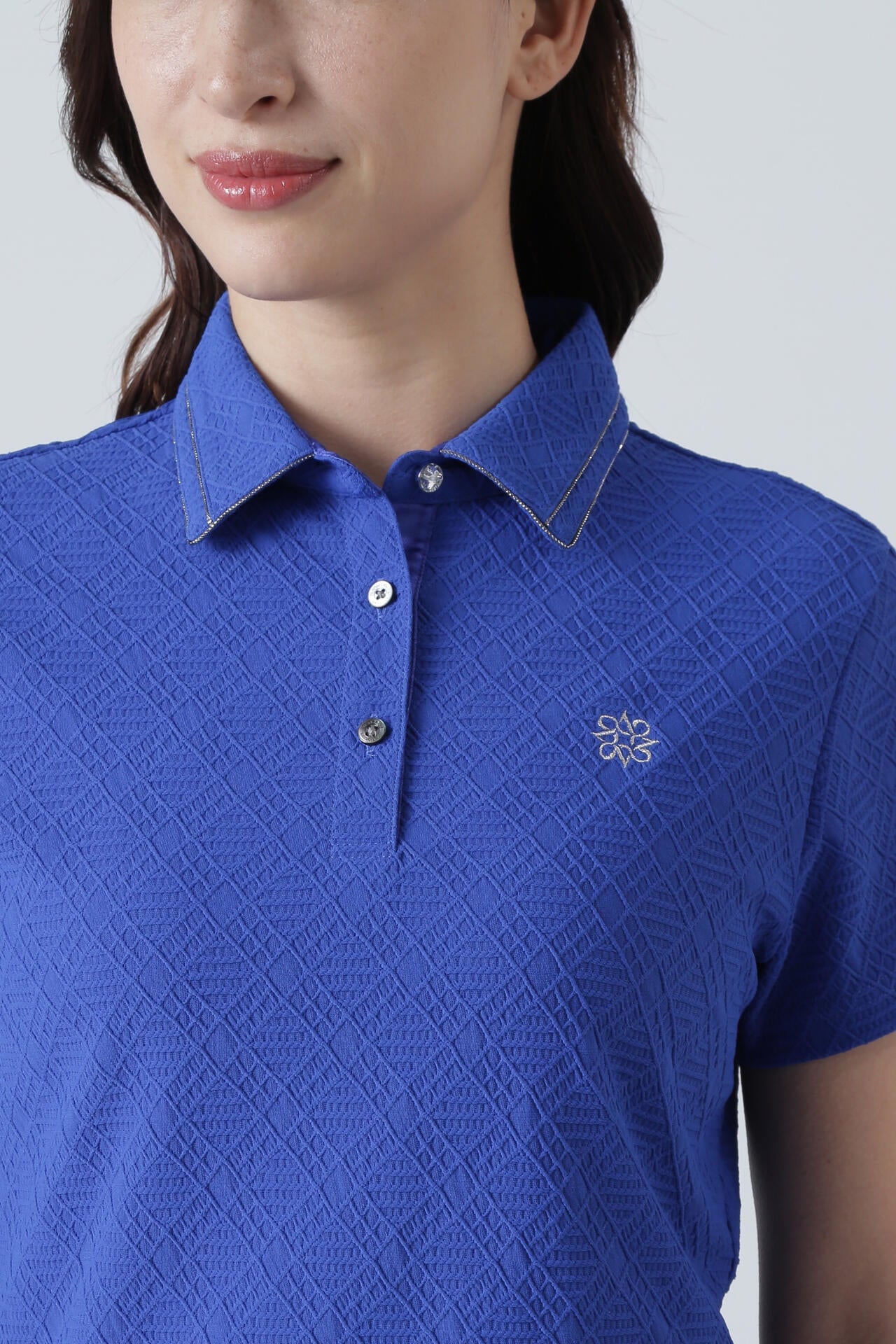 菱形ジャガード半袖シャツ (WOMENS)