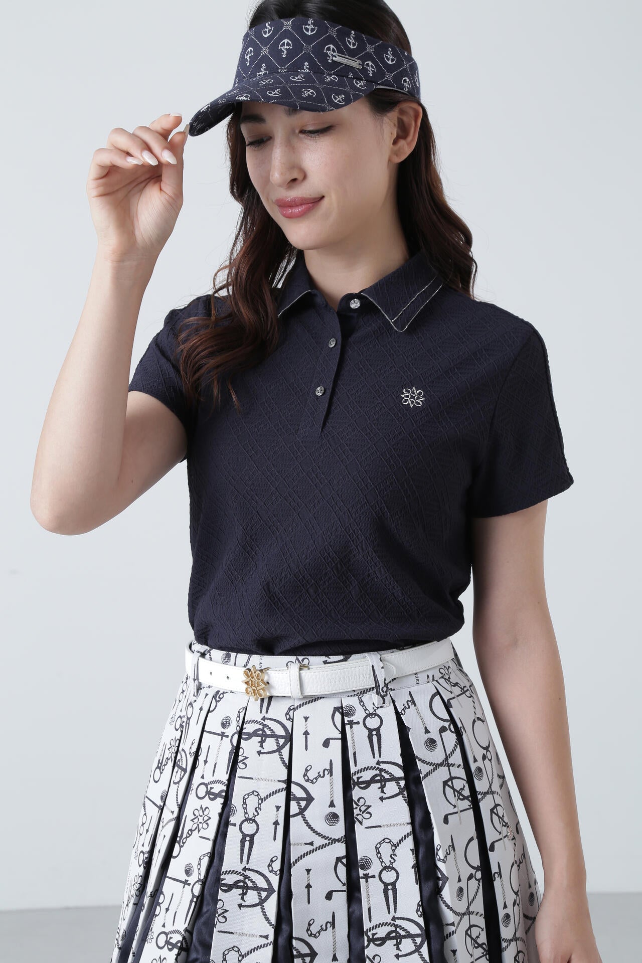 菱形ジャガード半袖シャツ (WOMENS)