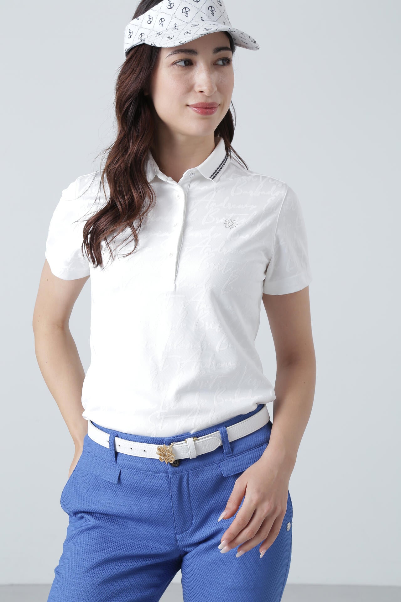 ハンドライティングジャガード無地 半袖ポロシャツ (WOMENS)
