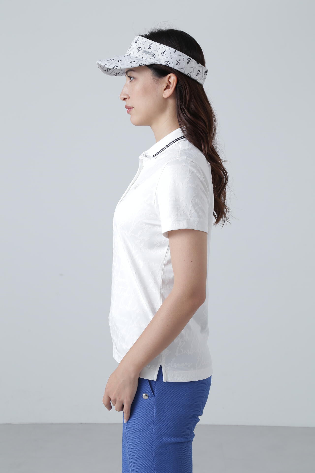 ハンドライティングジャガード無地 半袖ポロシャツ (WOMENS)