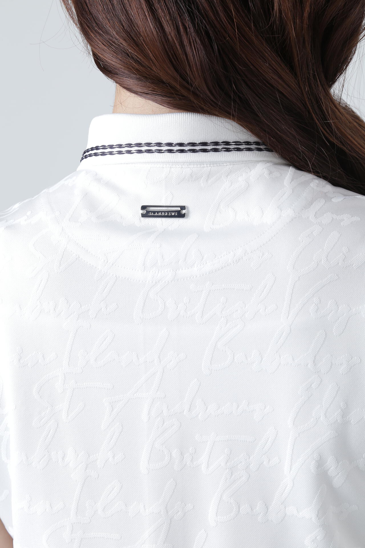ハンドライティングジャガード無地 半袖ポロシャツ (WOMENS)