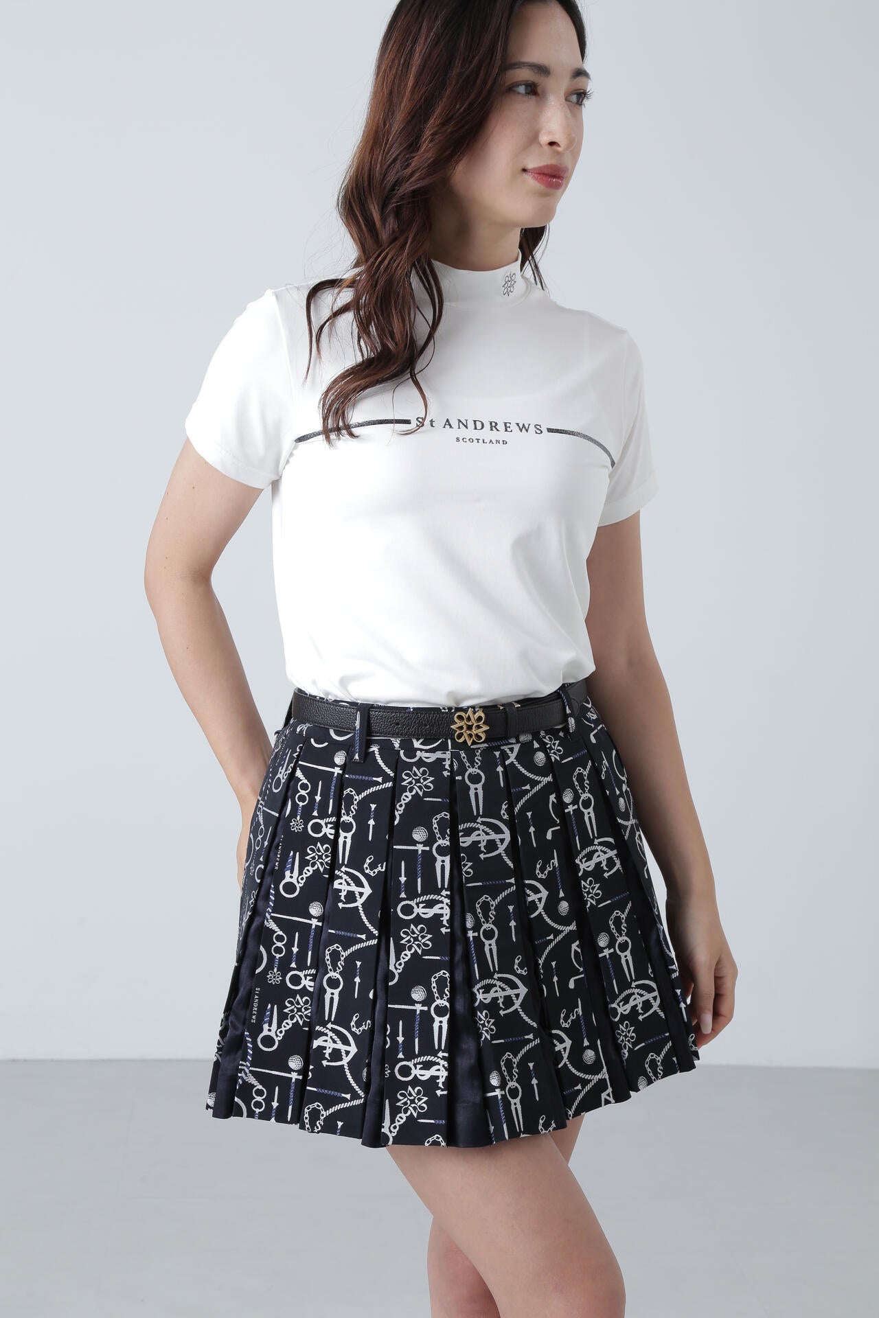 カチオンポリエステルベア天竺 半袖ハイネックカットソー (WOMENS)