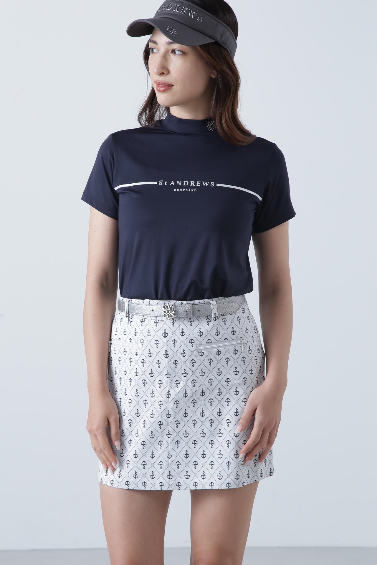 カチオンポリエステルベア天竺 半袖ハイネックカットソー (WOMENS)
