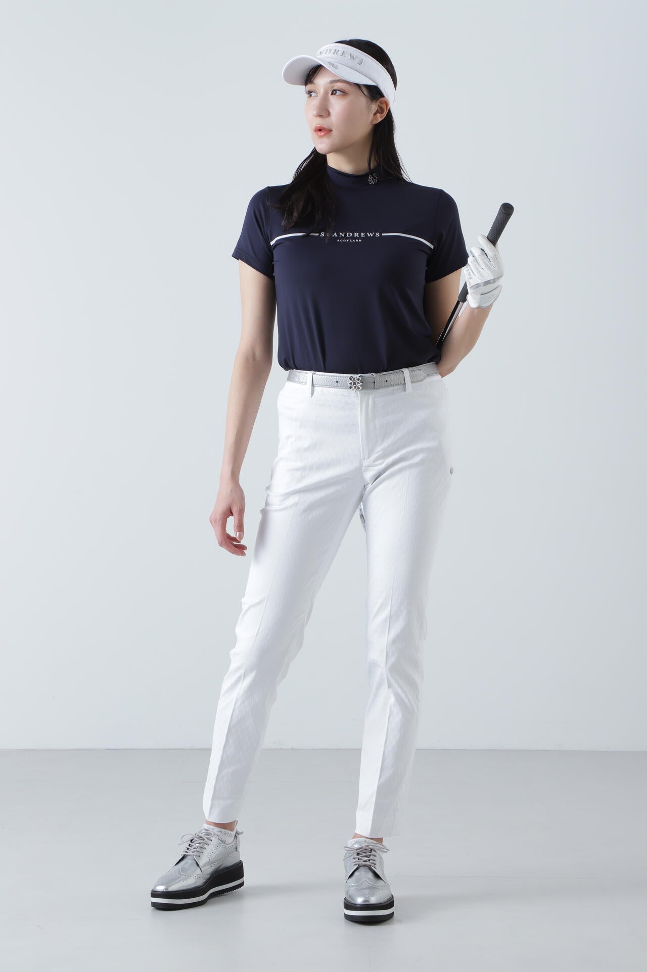 カチオンポリエステルベア天竺 半袖ハイネックカットソー (WOMENS)