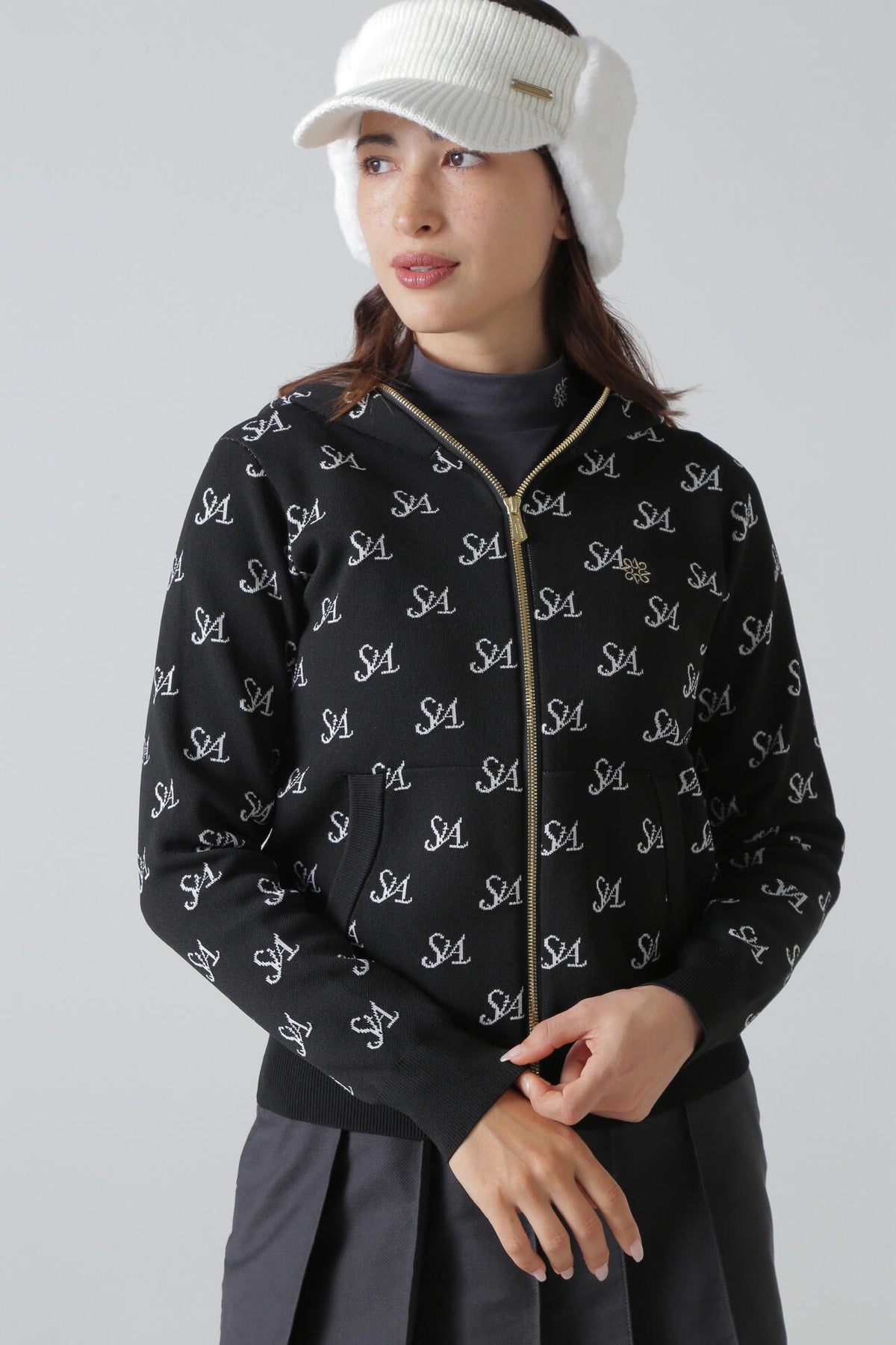 12G STAロゴジャガード フルジップニットフーディー (WOMENS)