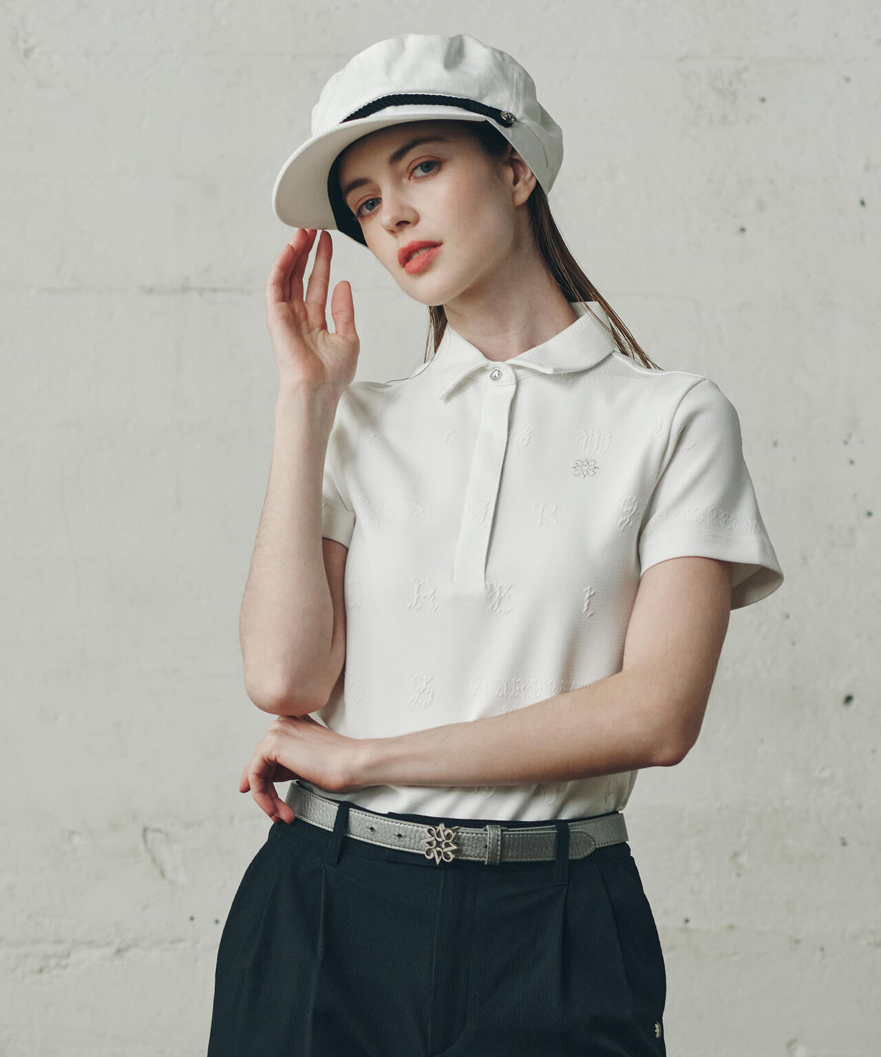 ふくれジャガードロゴ半袖ポロシャツ (WOMENS)
