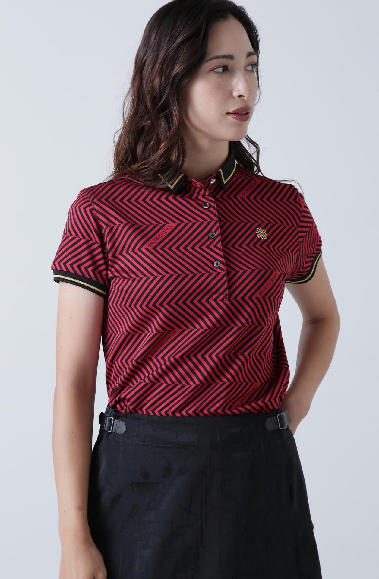 ジグザグ柄ジャガード半袖ポロシャツ (WOMENS)