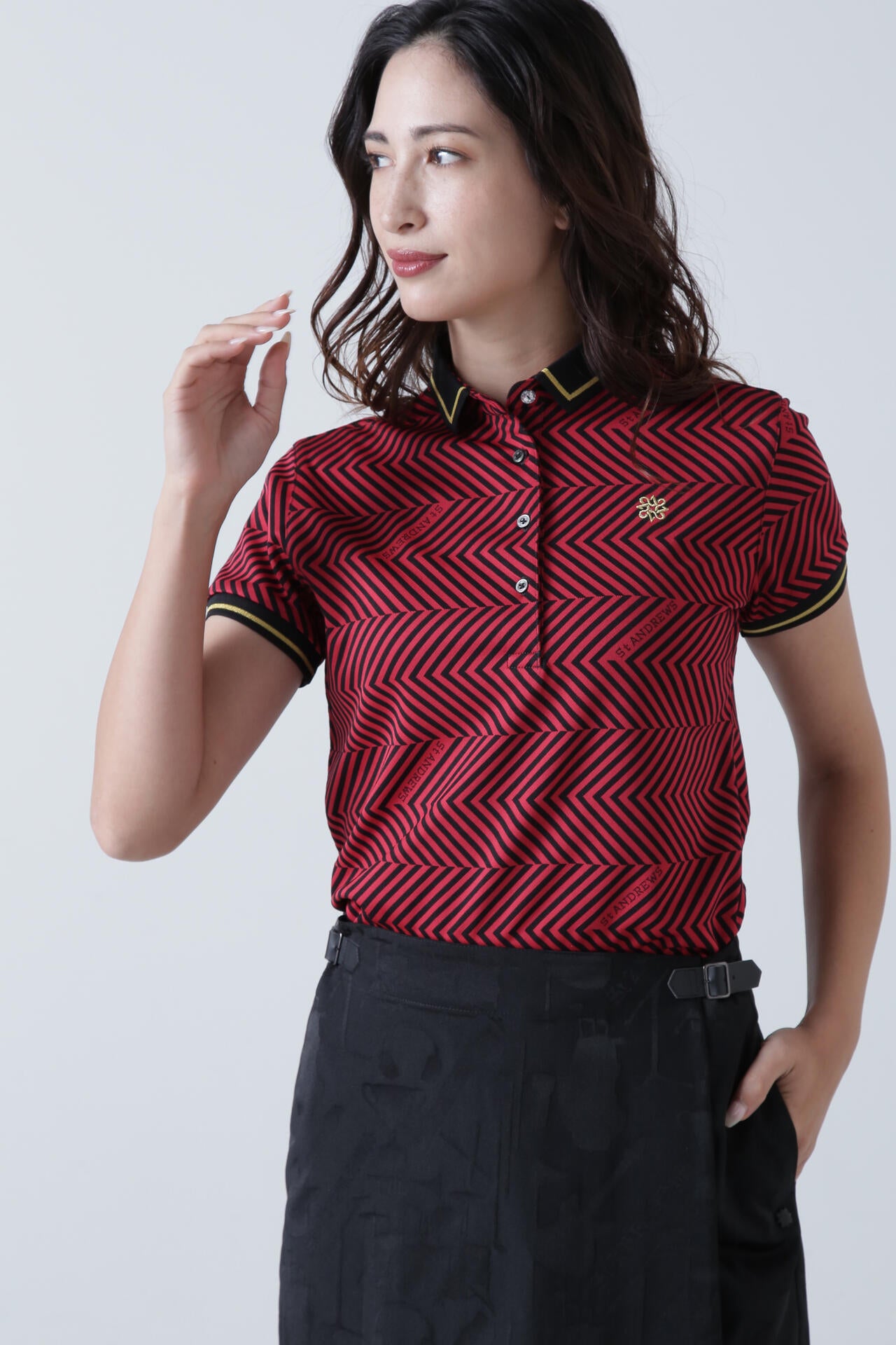 ジグザグ柄ジャガード半袖ポロシャツ (WOMENS)