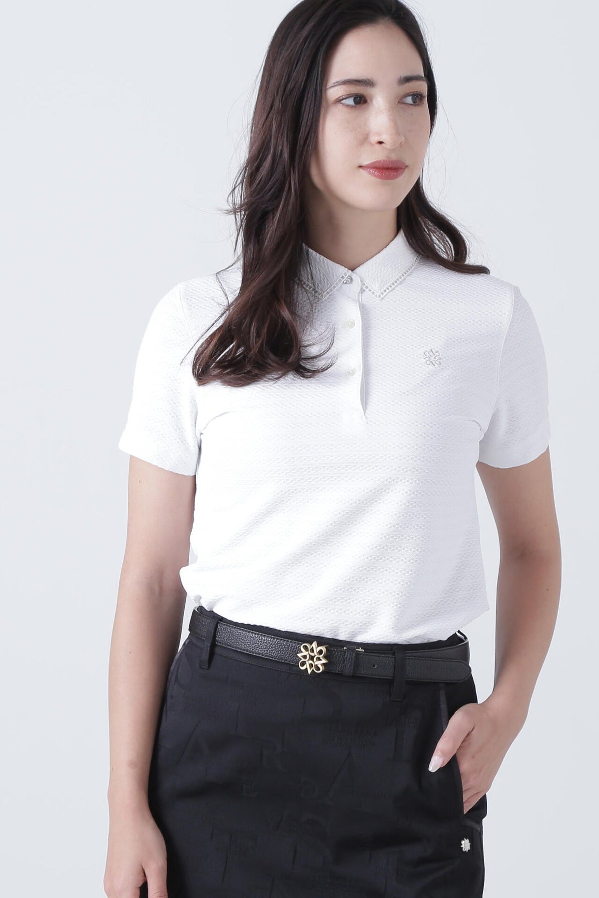縄柄ジャガード半袖シャツ (WOMENS)
