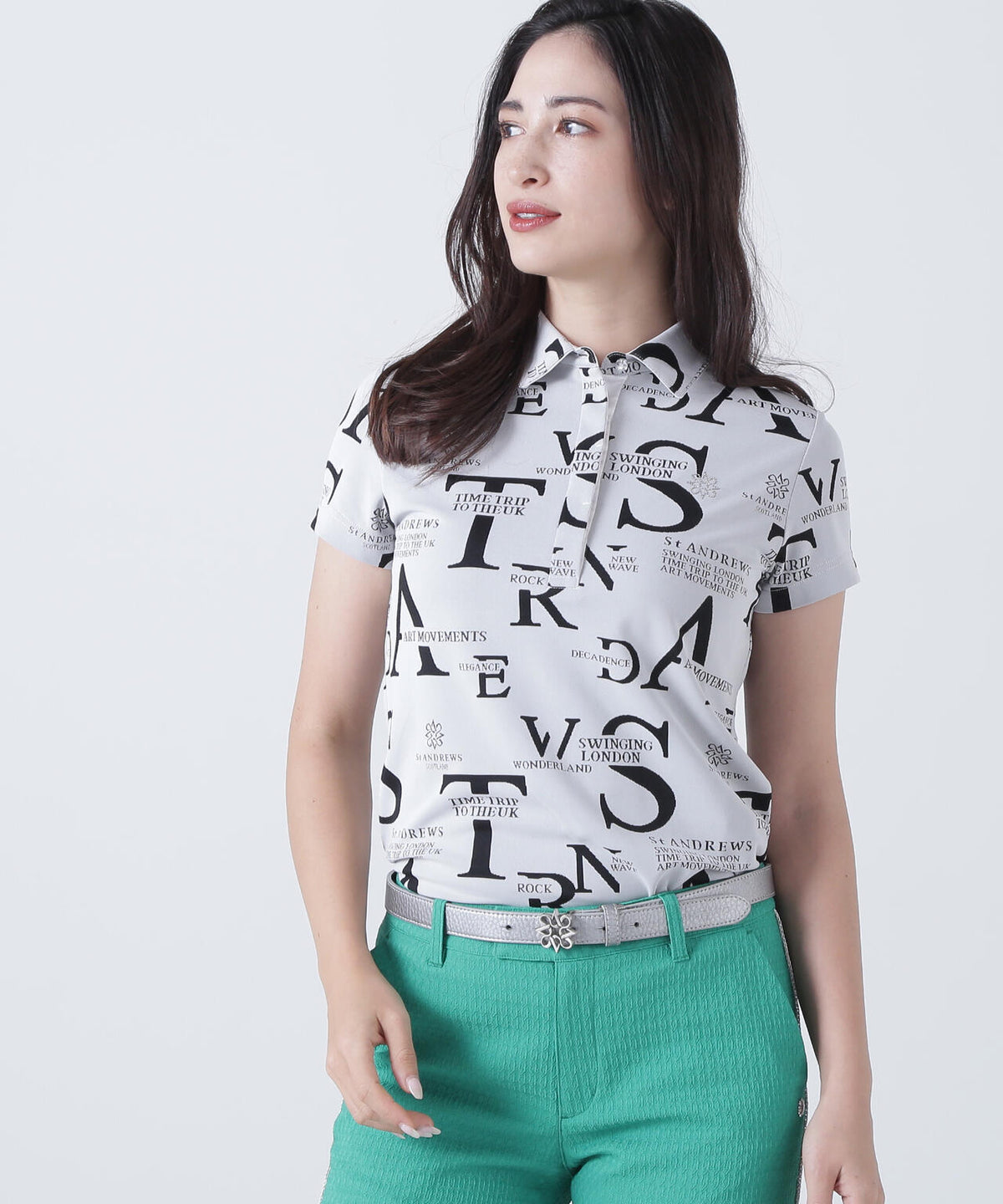 コンセプト柄ジャガード半袖シャツ (WOMENS)