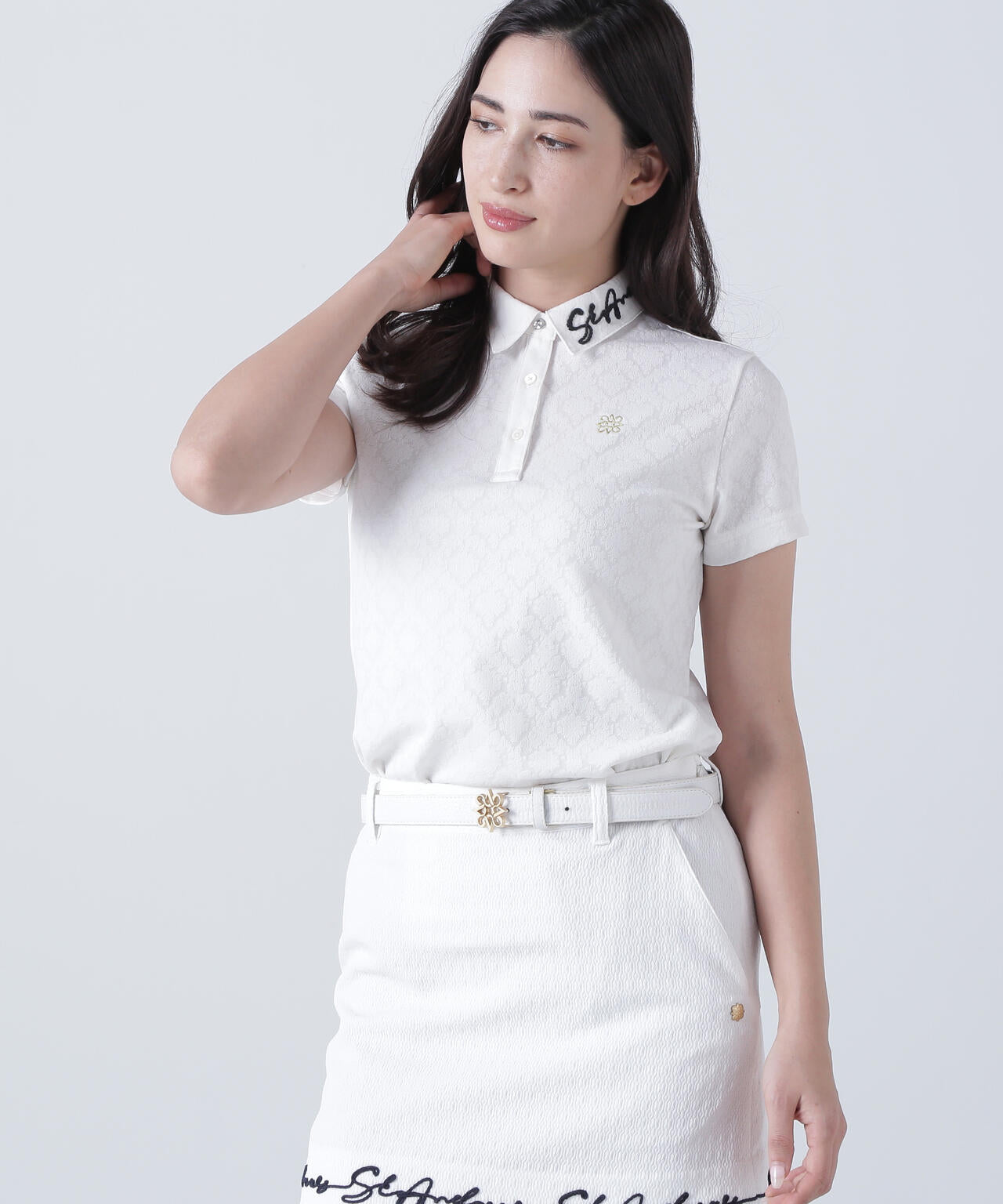 レトロアラベスク柄ジャガード半袖シャツ (WOMENS)