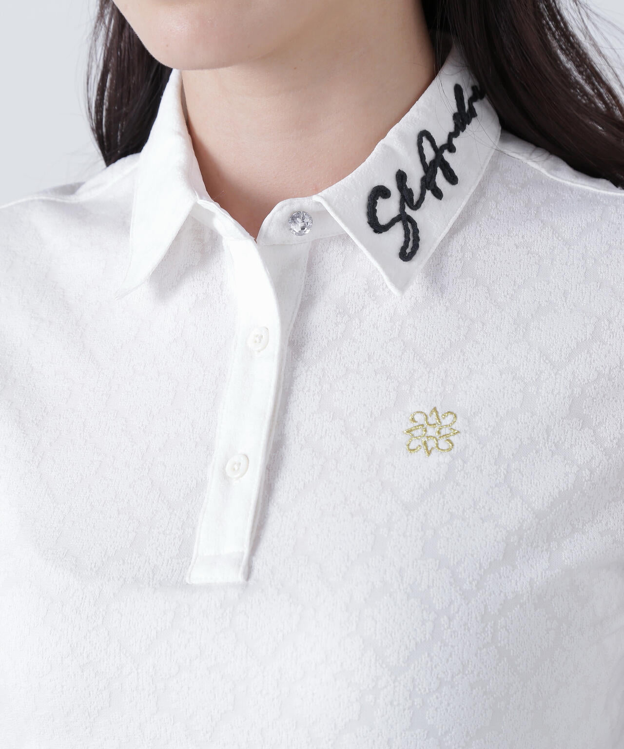 レトロアラベスク柄ジャガード半袖シャツ (WOMENS)