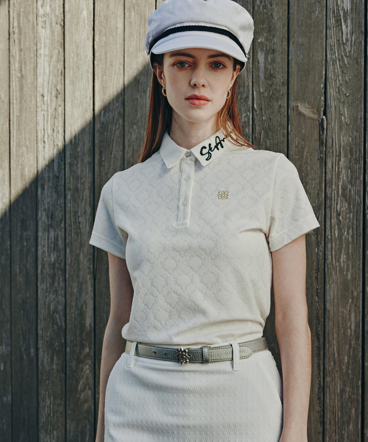 レトロアラベスク柄ジャガード半袖シャツ (WOMENS)