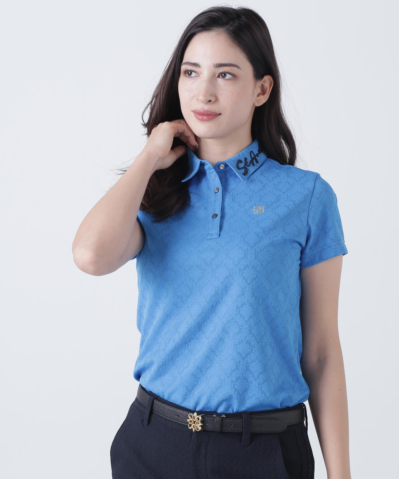 レトロアラベスク柄ジャガード半袖シャツ (WOMENS)