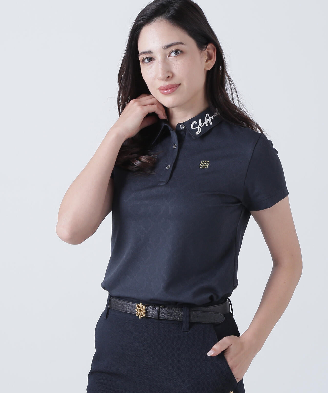 レトロアラベスク柄ジャガード半袖シャツ (WOMENS)