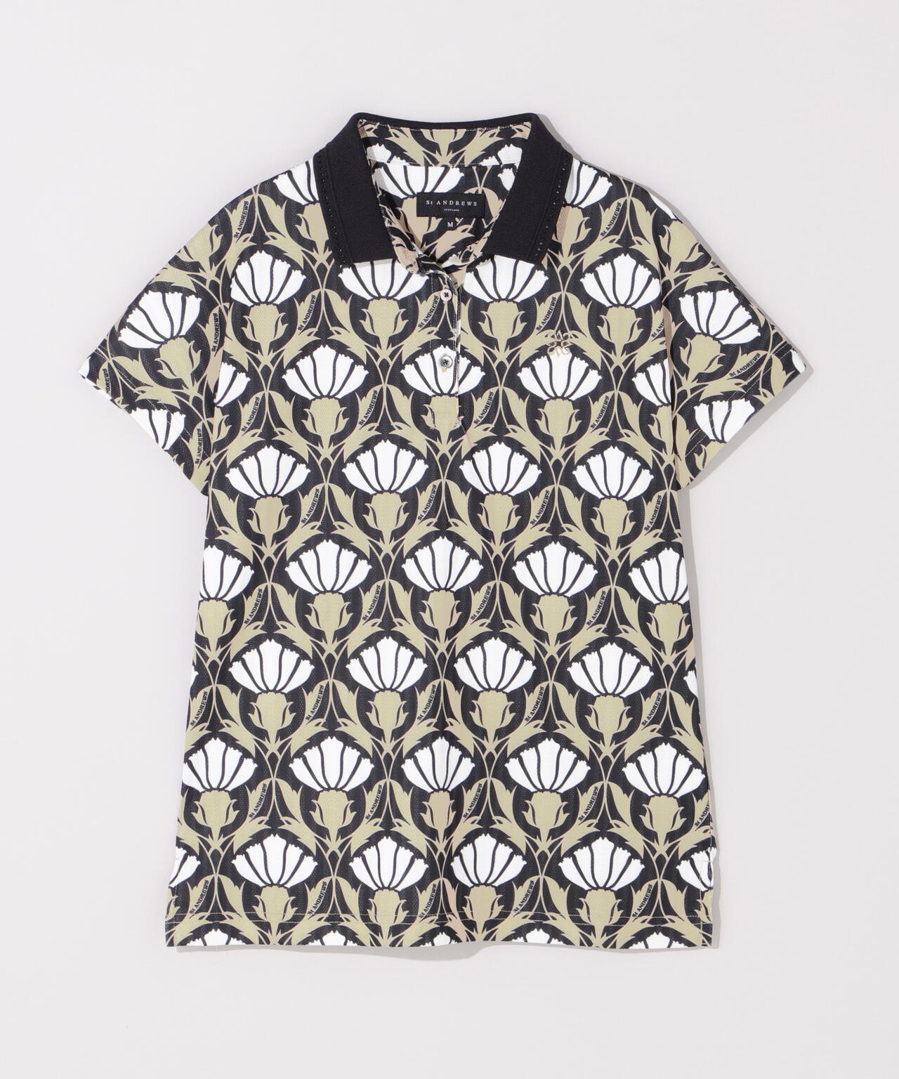 カノコサッカーストライプアザミ柄半袖ポロシャツ (WOMENS)